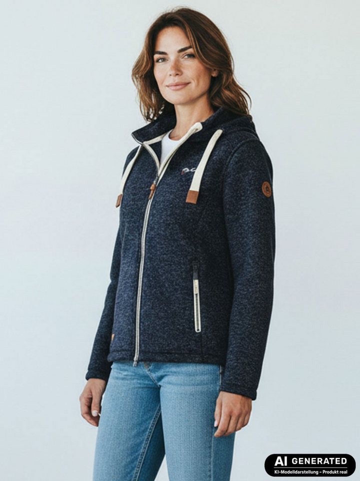 Dry Fashion Fleecejacke Poel Damen Wollfleece-Jacke Kapuze - Damenjacke Fleece windabweisend Verstellbare Kapuze, 2-Wege-Reißverschluss, Taschen mit Reißverschluss