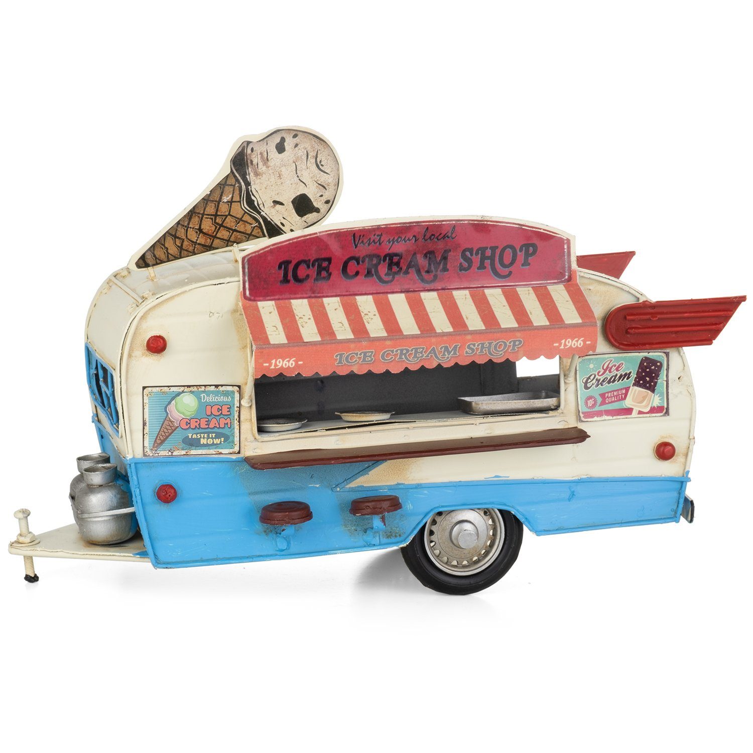 Moritz Dekoobjekt Blech-Deko Ice-Cream Stand Anhänger Wohnwagen, Modell Nostalgie Antik-Stil Retro Blechmodell Miniatur Nachbildung