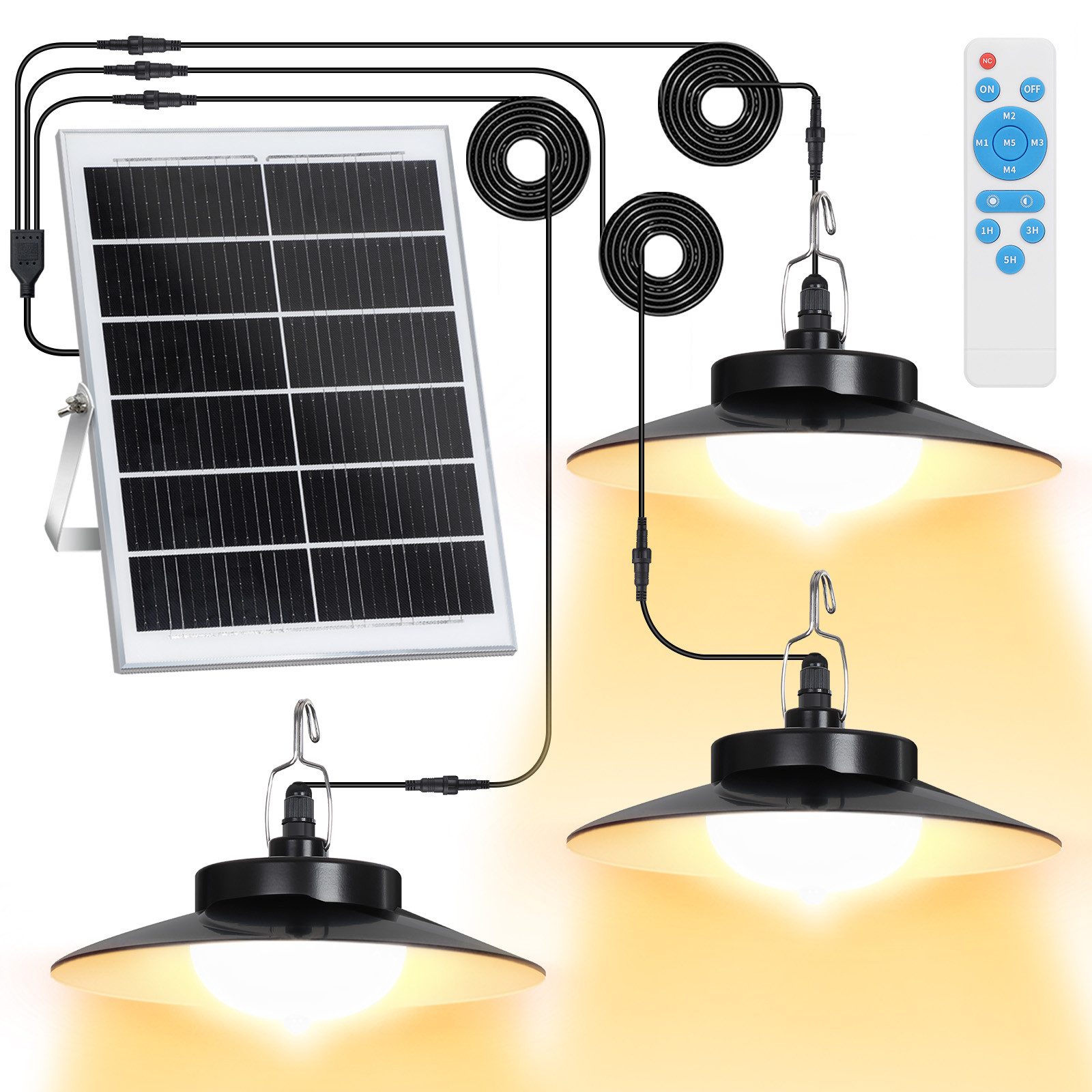 Rosnek LED Solarleuchte IP65 Wasserdichte Dimmbar Solarlampen für Außen mit Bewegungssensor, 5 Modi Solar Hängelampe mit 5m Kabel für Garten Balkon Pavillon