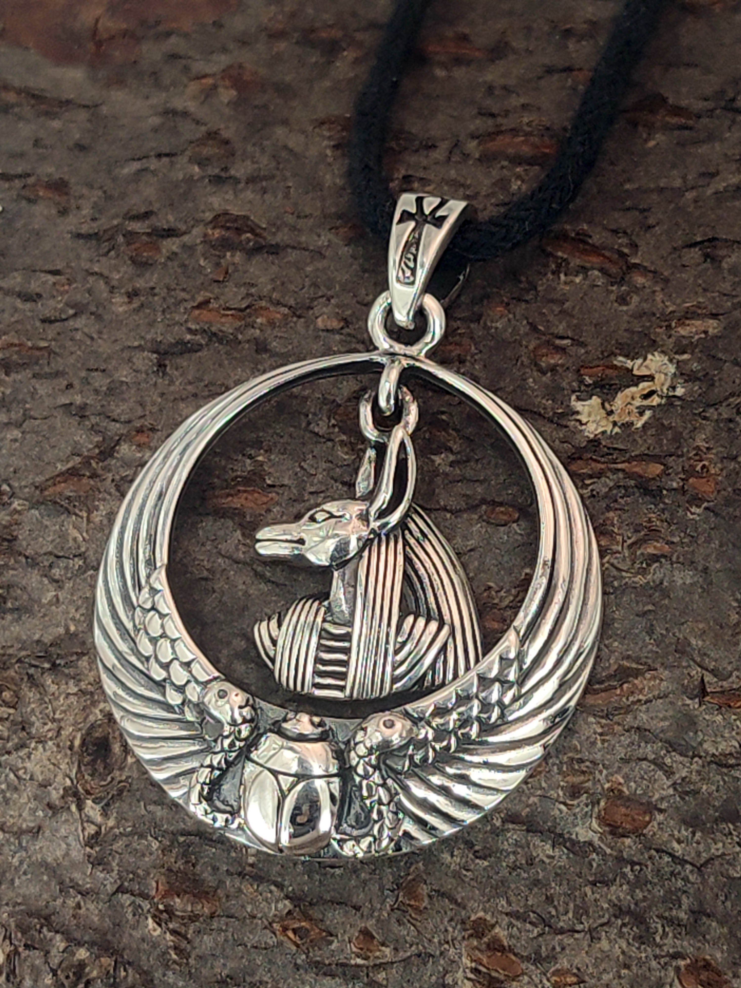 Silber Ägyptisch Anubis Schakal of Hundekopf Kettenanhänger Kiss Sterling 925 Leather Ägypten