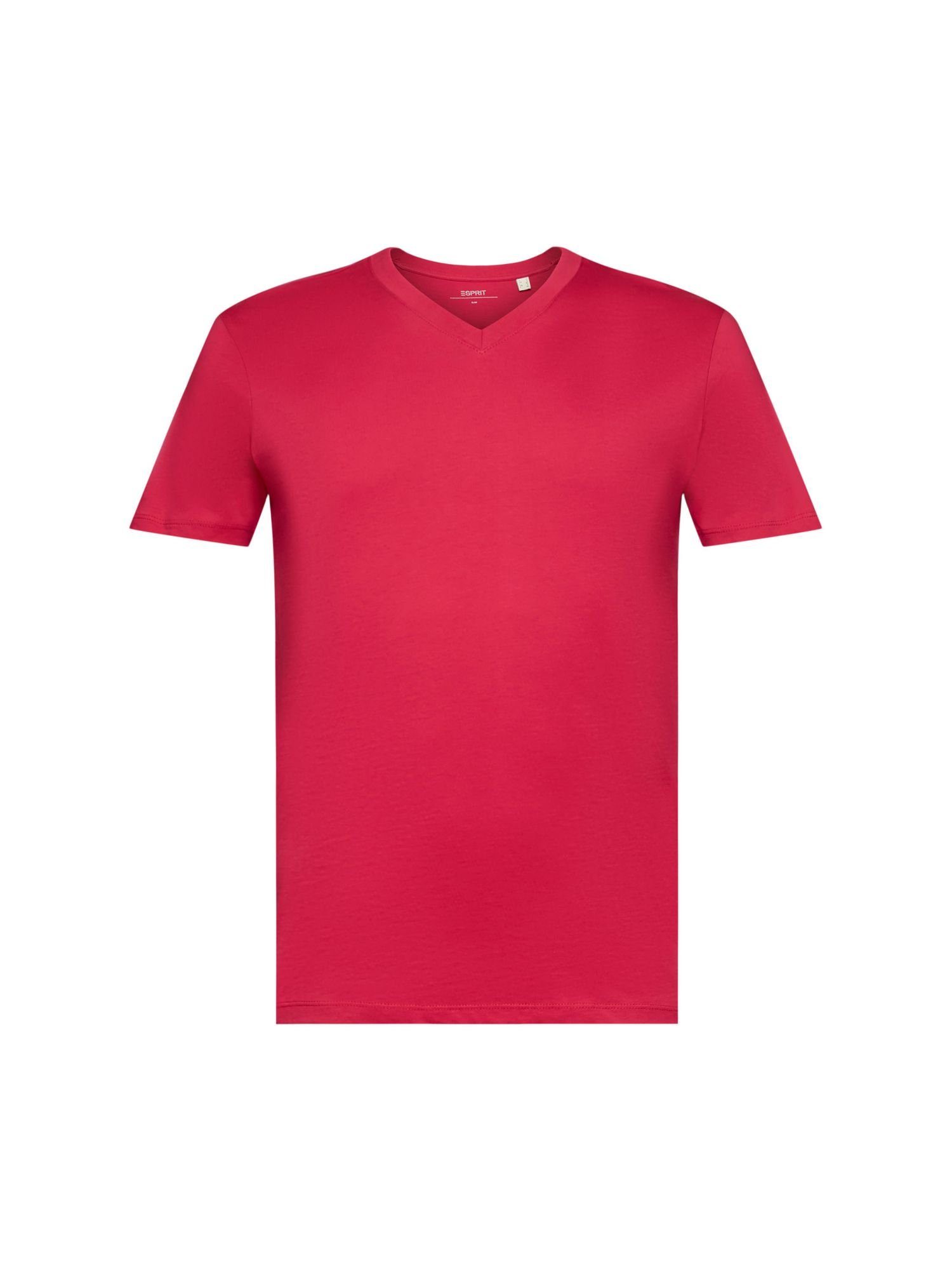 Esprit T-Shirt T-Shirt aus Baumwolle mit V-Ausschnitt, Slim Fit (1-tlg) DARK PINK