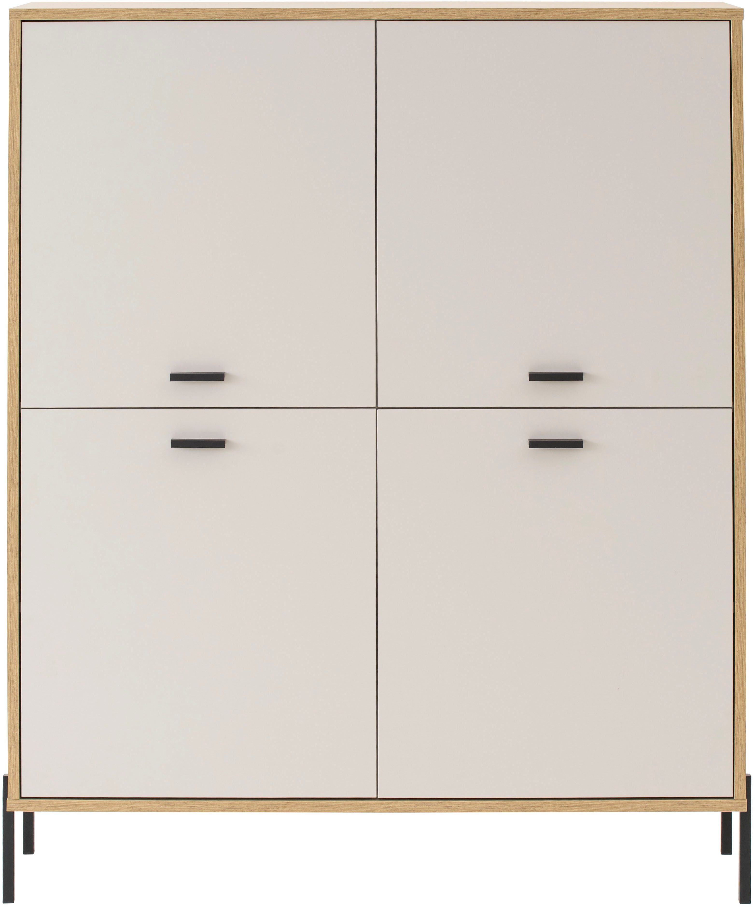 Home affaire Highboard Fredericia, Hochkommode, modernder Stauraum in Kaschmir, zeitlos, schwarze Metallgriffe und -füße, ausreichend Stauraum