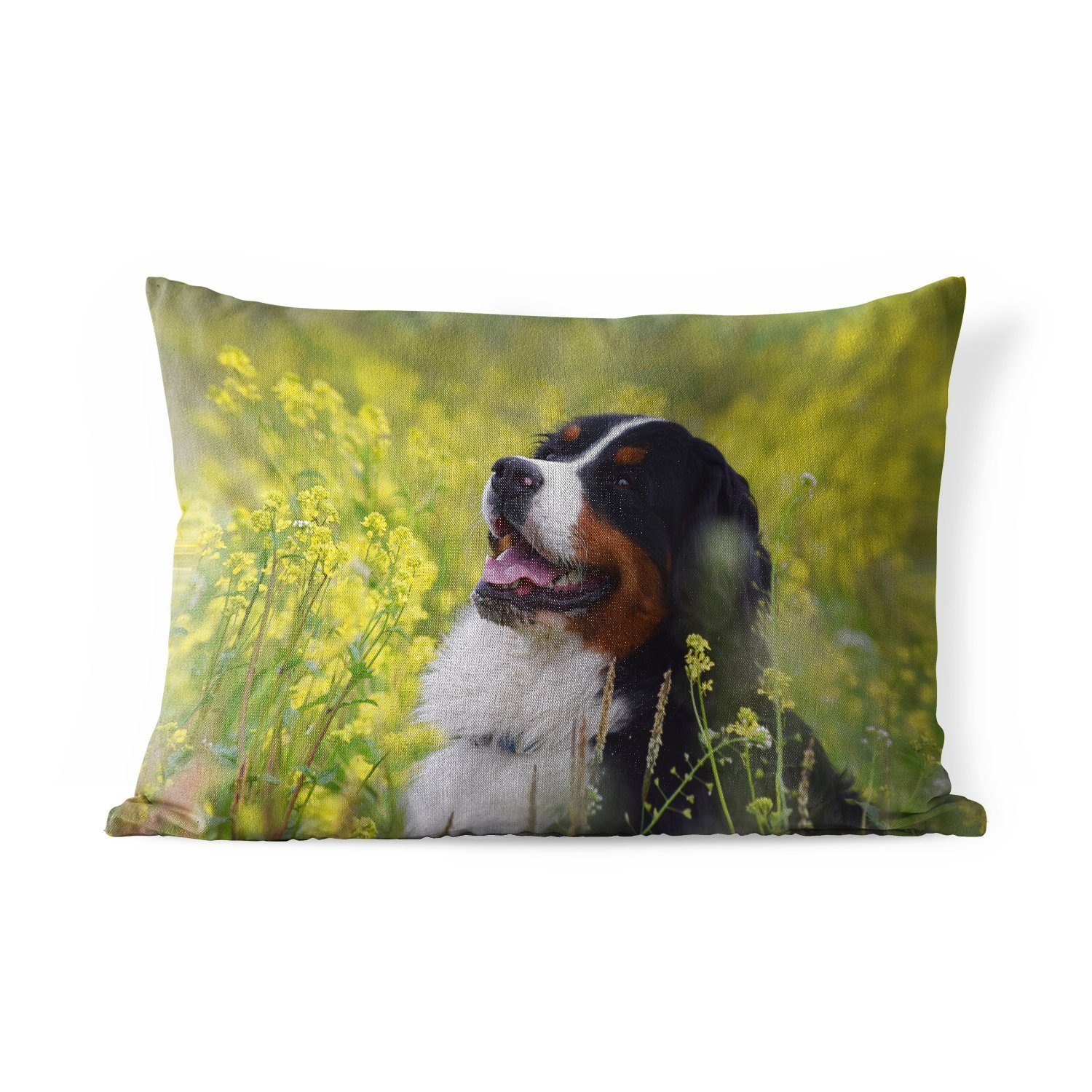 Ein Dekokissen Blumen, gelben Polyester, Kissenhülle Sennenhund Outdoor-Dekorationskissen, zwischen Dekokissenbezug, MuchoWow Berner