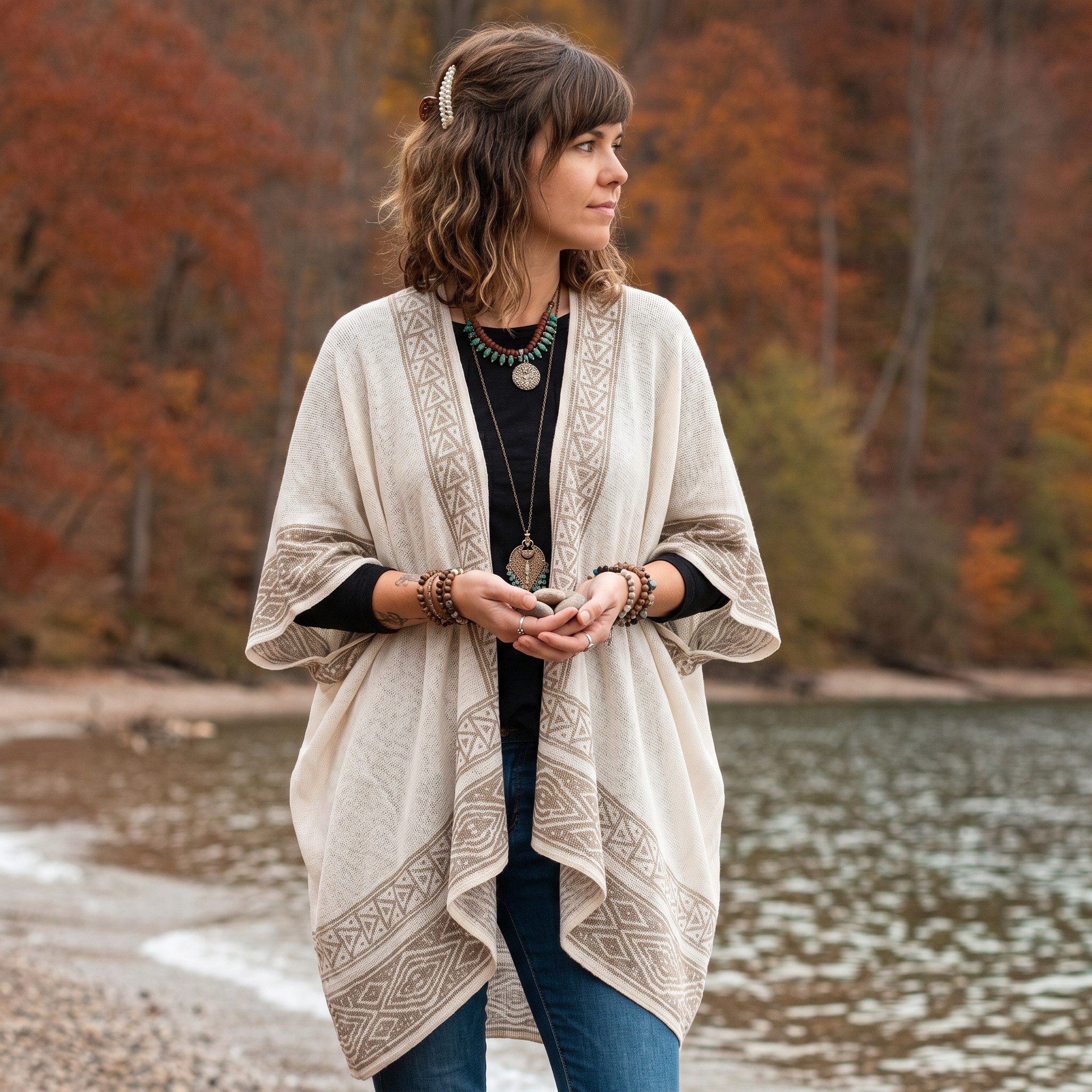 Guru-Shop Langjacke Offener Boho Cardigan, plus size Jacke, Kimono.. Ethno Style, alternative Bekleidung