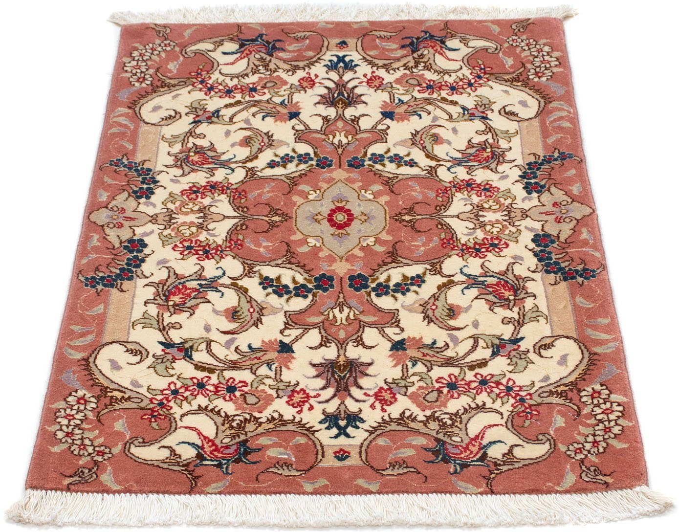 Wollteppich Täbriz - 50 Raj Blumenmuster Beige 90 x 60 cm, morgenland, rechteckig, Höhe: 8 mm, Handgeknüpft