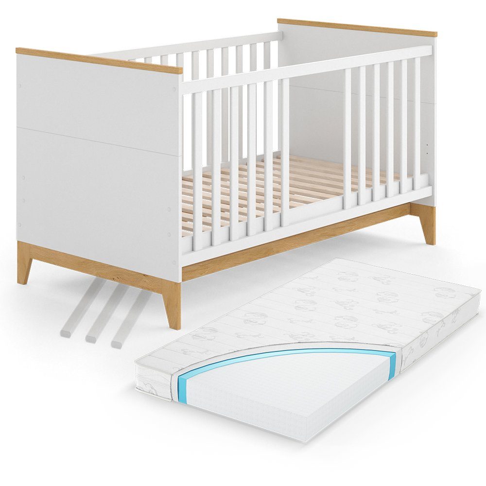 Babybett Malia, Weiß/Eiche, 70x140 cm mit Matratze