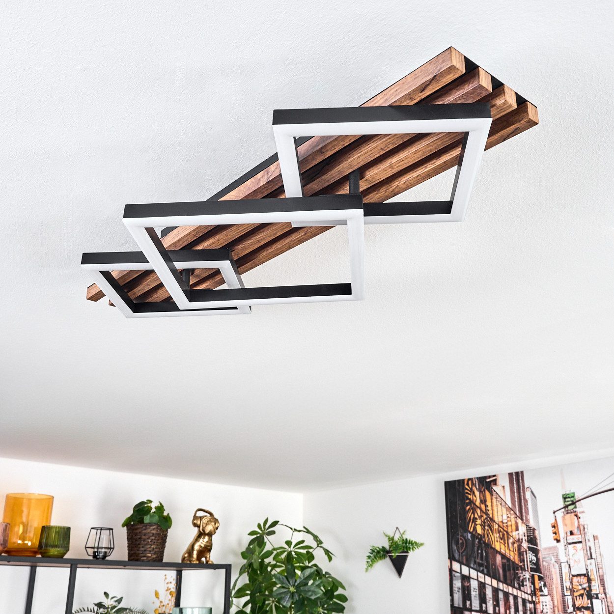 hofstein Deckenleuchte Deckenlampe aus Metall/MDF/Kunststoff, ohne Leuchtmittel, moderne Deckenleuchte in Schwarz/Holzoptik/Braun/Weiß – Bild 5 von 5
