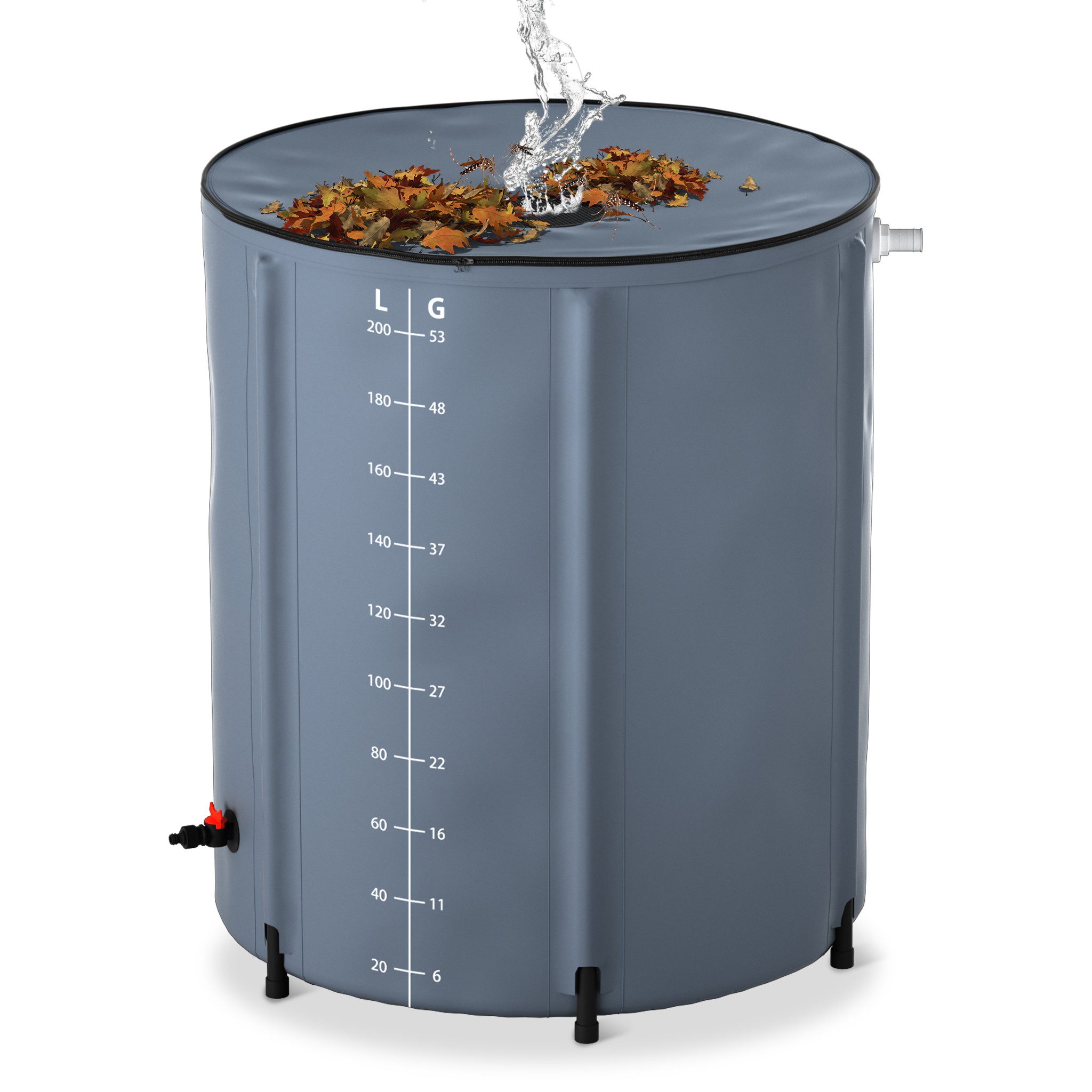 FIVMEN Regentonne Faltbare Regenwassertonne 200 L Regenwassertank Wassertank Regenfass, 200 l, Wasserauffangbehälter mit Wasserhahn, Skala, Ablauf von Regenwasser