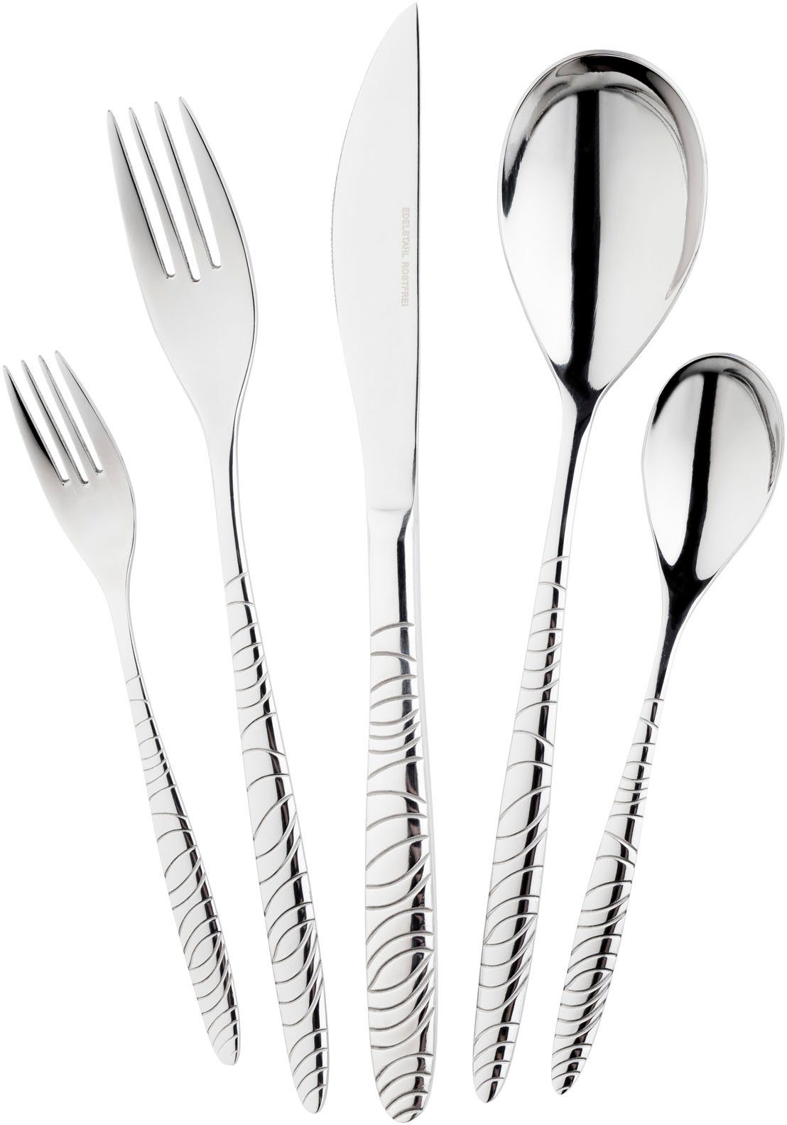 Mulex Besteck-Set Long Beach (30-tlg), 6 Personen, Edelstahl 18/0, hochglanzpoliert mit Muster