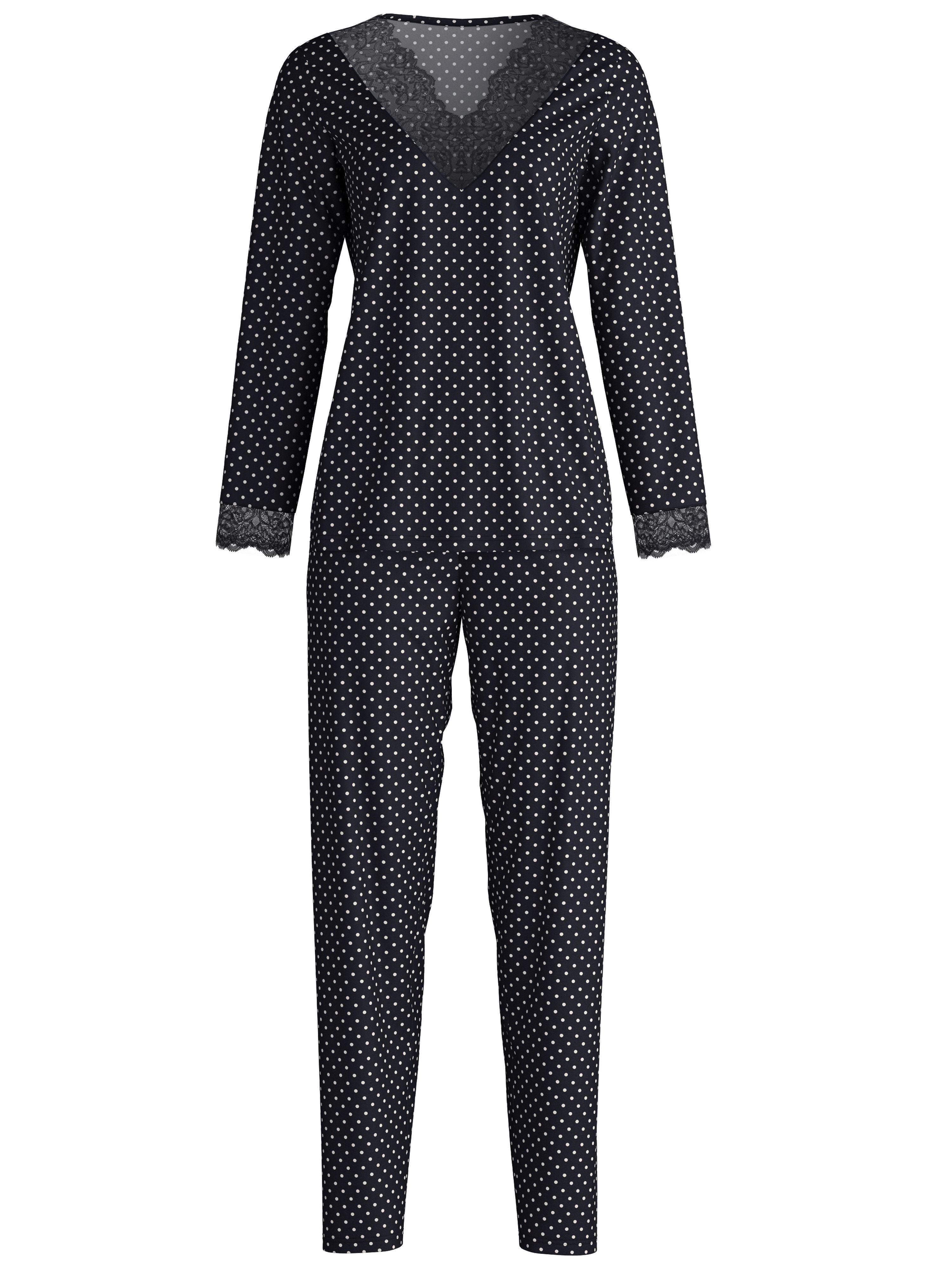 CALIDA Schlafanzug Deep Dreams (2 tlg) gepunktet, Spitze, V-Ausschnitt, temperaturausgleichend, langärmelig