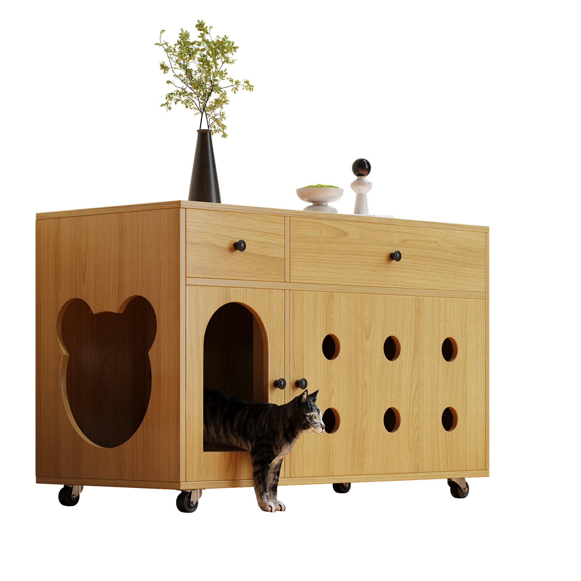 OKWISH Sideboard Bewegliches Katzenhaus mit Rollen, Geräuschisolierung (Kat günstig online kaufen