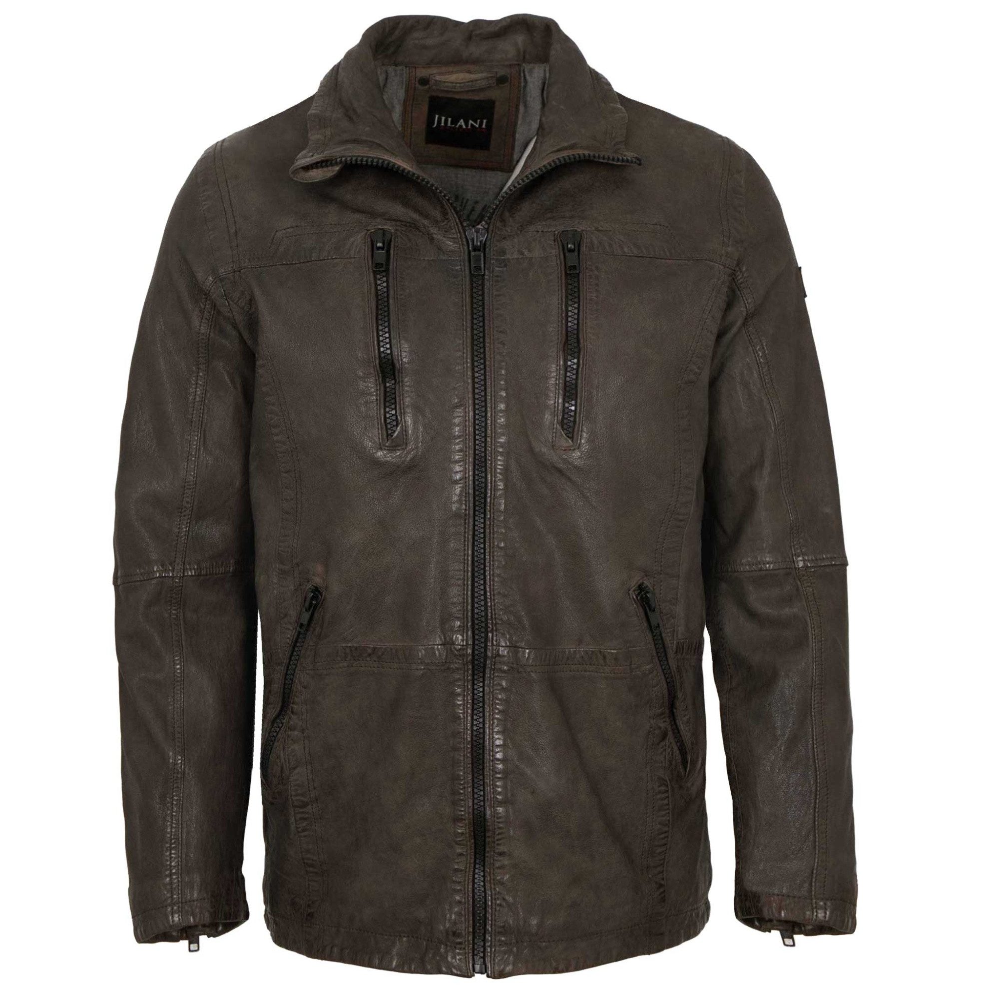 Jilani Lederjacke Florens Jilani Collection - Herren Lederjacke Lammnappa Kapuze olivebraun