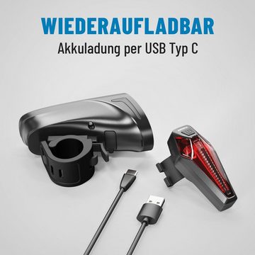 ABSINA Fahrradbeleuchtung LED Fahrradlicht Set USB aufladbar - Scheinwerfer + Rücklicht Set