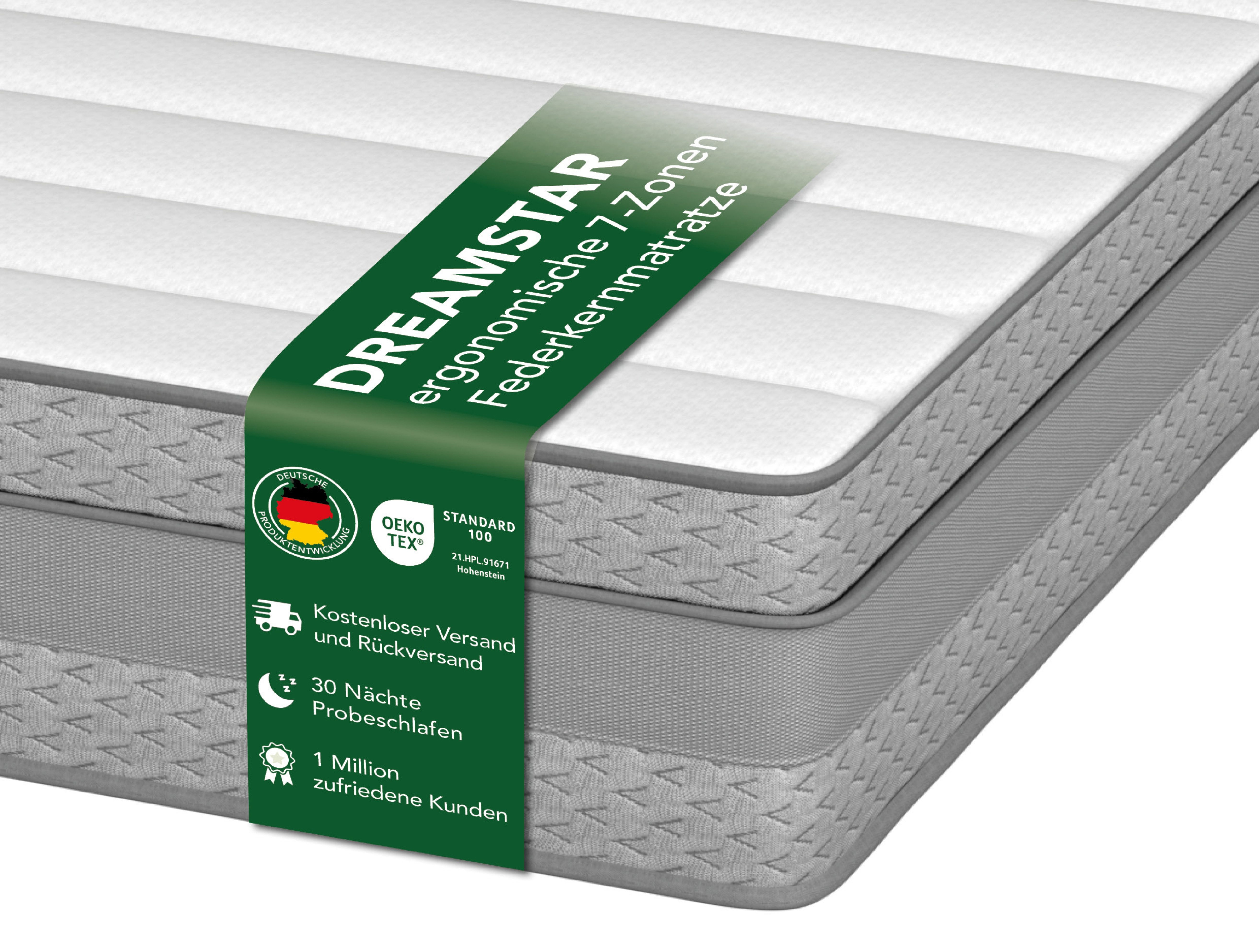 Taschenfederkernmatratze Comfort, ergonomische 7-Zonen Federkernmatratze 90x200 cm & 140x200 cm, Dreamstar, 21 cm hoch, mittelfeste Matratze (H3), aktmungsaktiv, anpassungsfähig