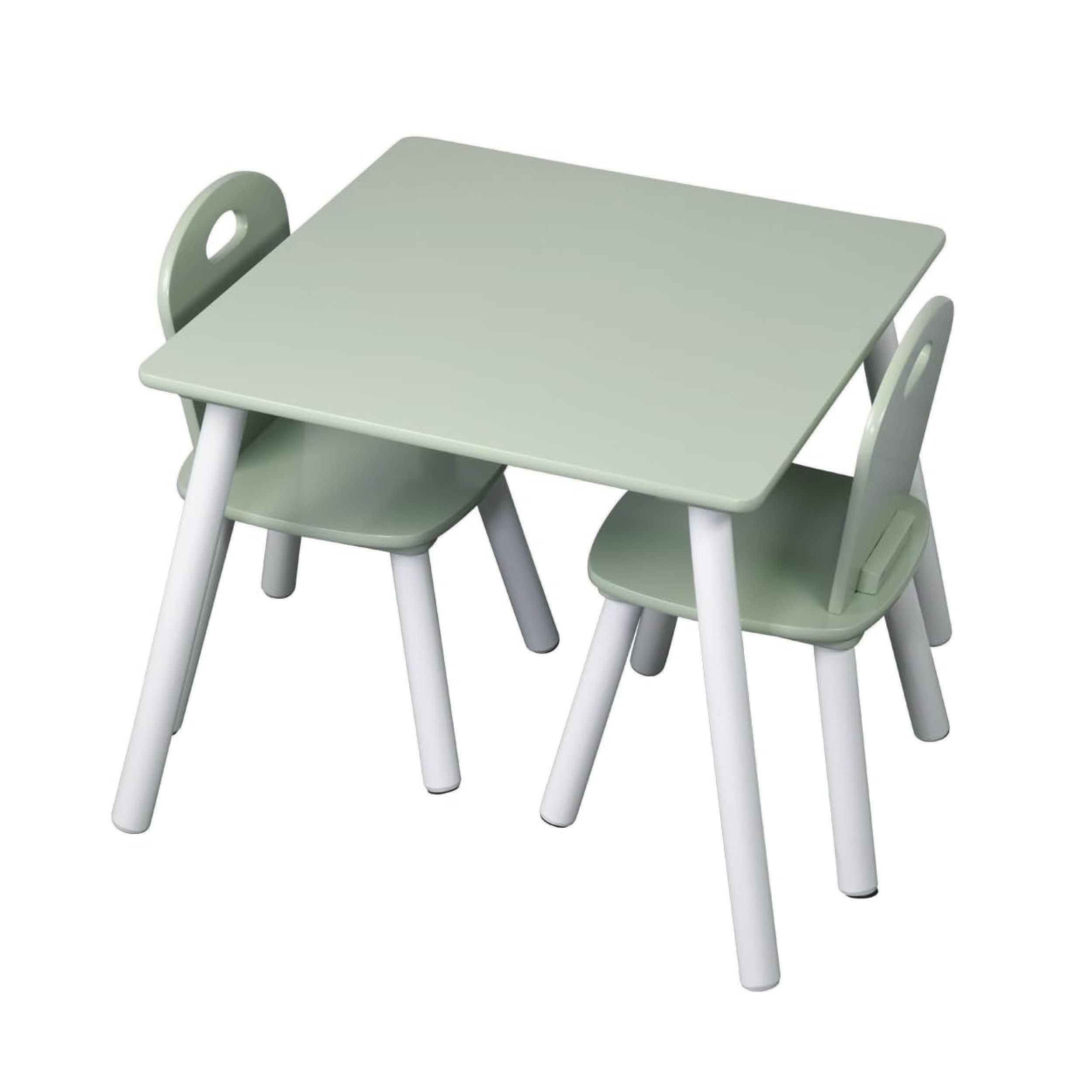 Kesper Kindertisch Kindertisch-Set mit zwei Stühlen, 55 x 55 x 45 cm, Faserplatten, Erfrischendes Salbeigrün, ideal für kreative Spielstunden