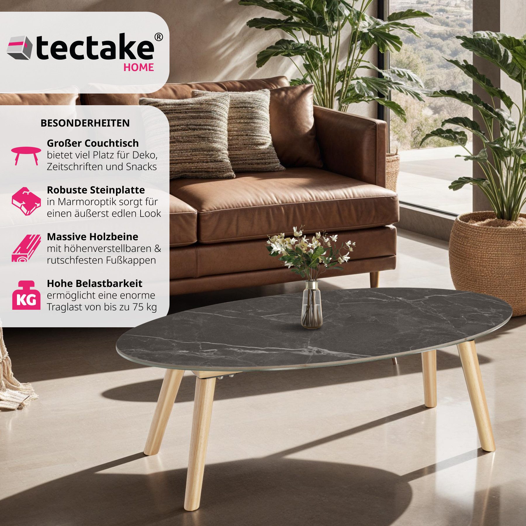 tectake Couchtisch Ovaler Couchtisch (1-St., 1 günstig online kaufen