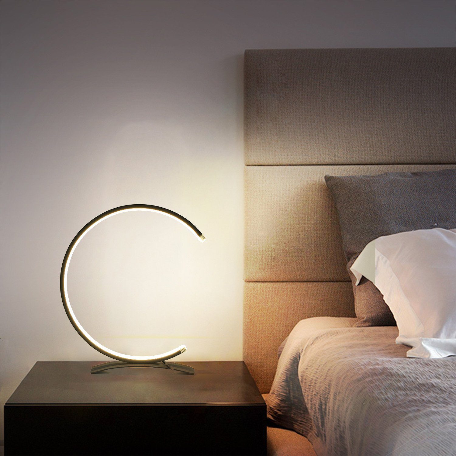 Ring Design LED Tischlampe Schlafzimmer Beleuchtung  Kabelschalter Nachtlicht 