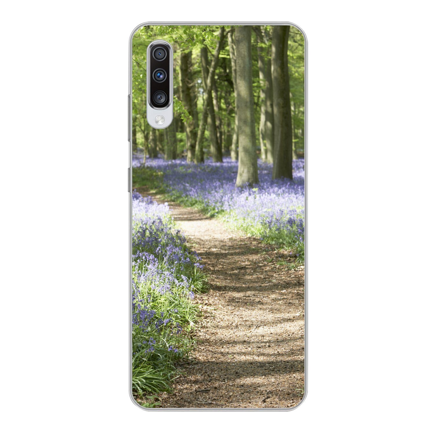 MuchoWow Handyhülle für Samsung Galaxy A70 Wald - Weg - Blumen - Lila - Grün - Natur, Phone Case, Silikon, Schutzhülle Dünn