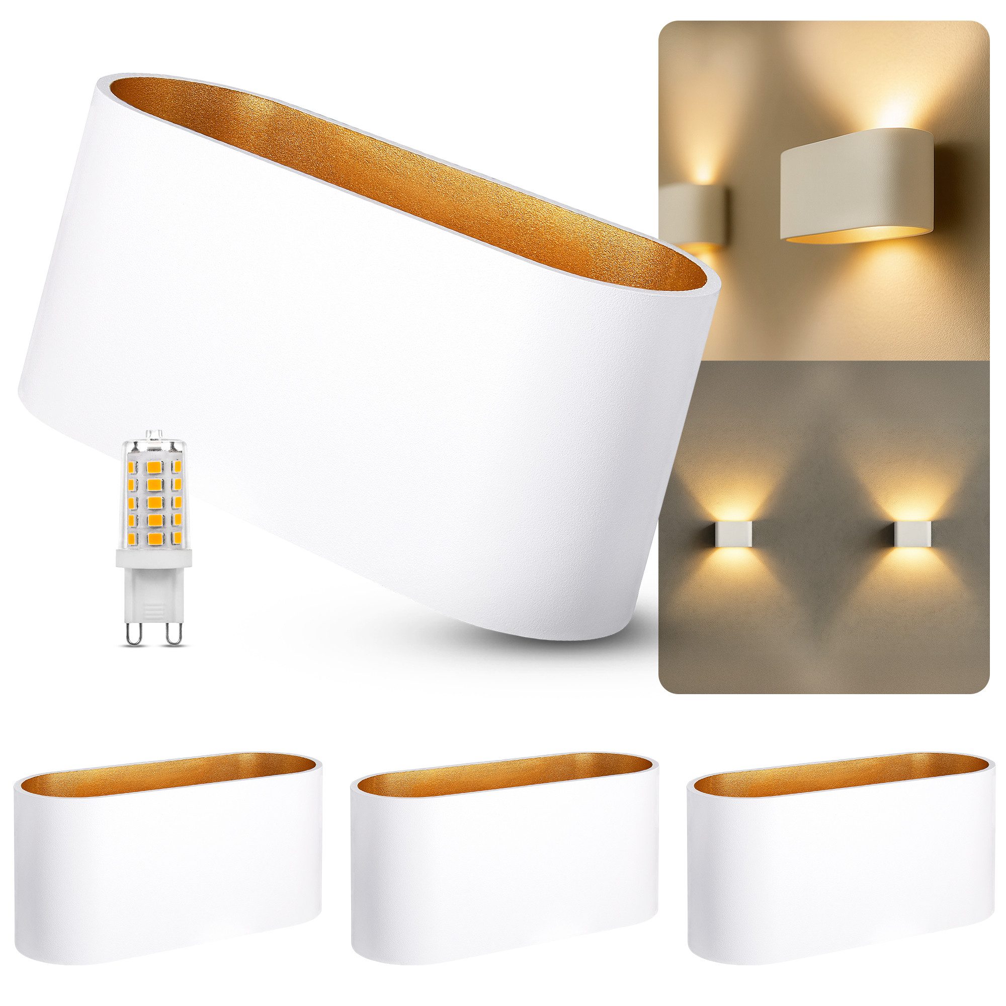 SSC-LUXon LED Wandleuchte JOBERO Wandlampe weiß gold Up & Down mit G9 LED w günstig online kaufen