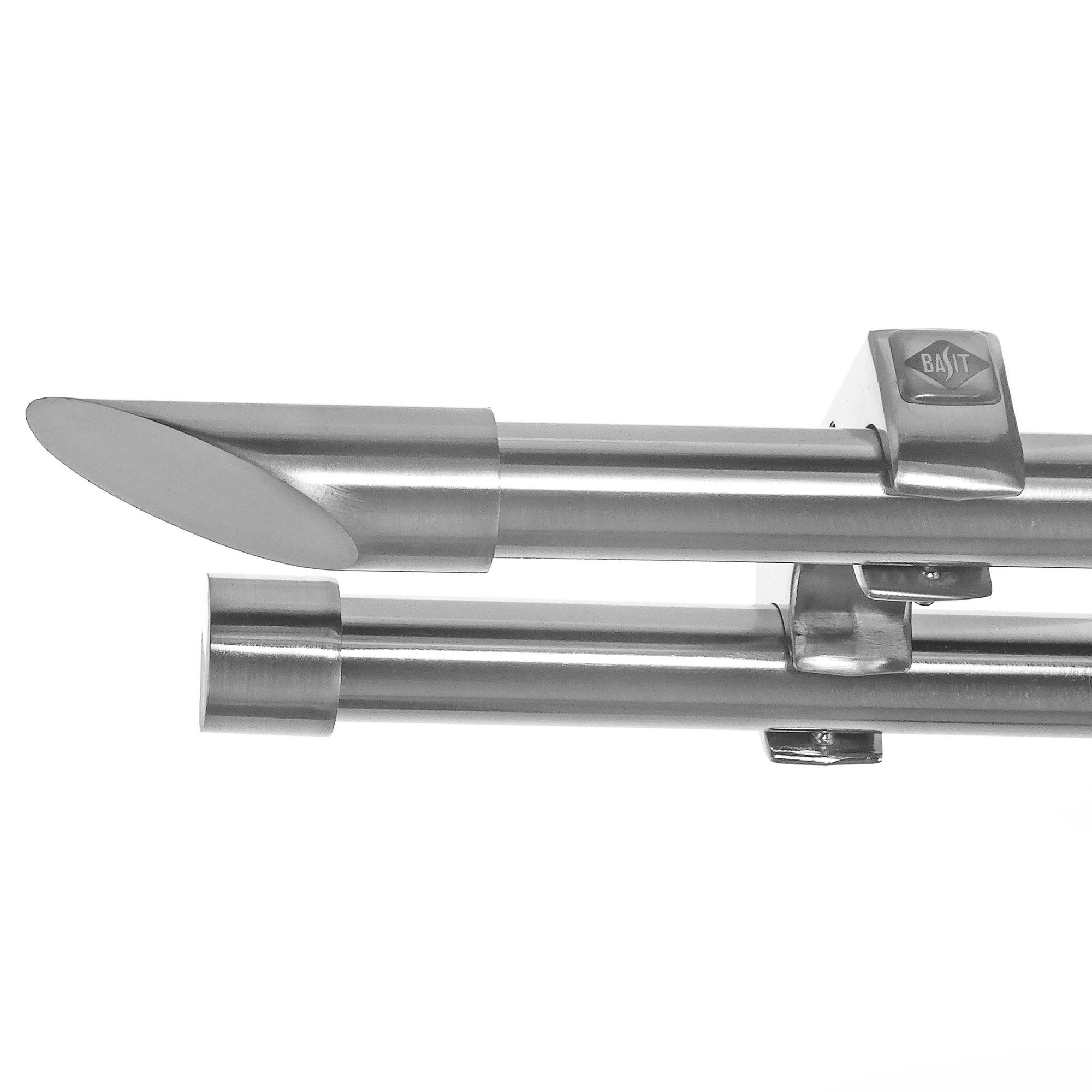 BASIT Gardinenstange Edelstahloptik 20mm mit Deckenträgern 160 cm E32, Ø 20 mm, 2-läufig, verschraubt, Metall, D60RR 160 cm E32 Schräge