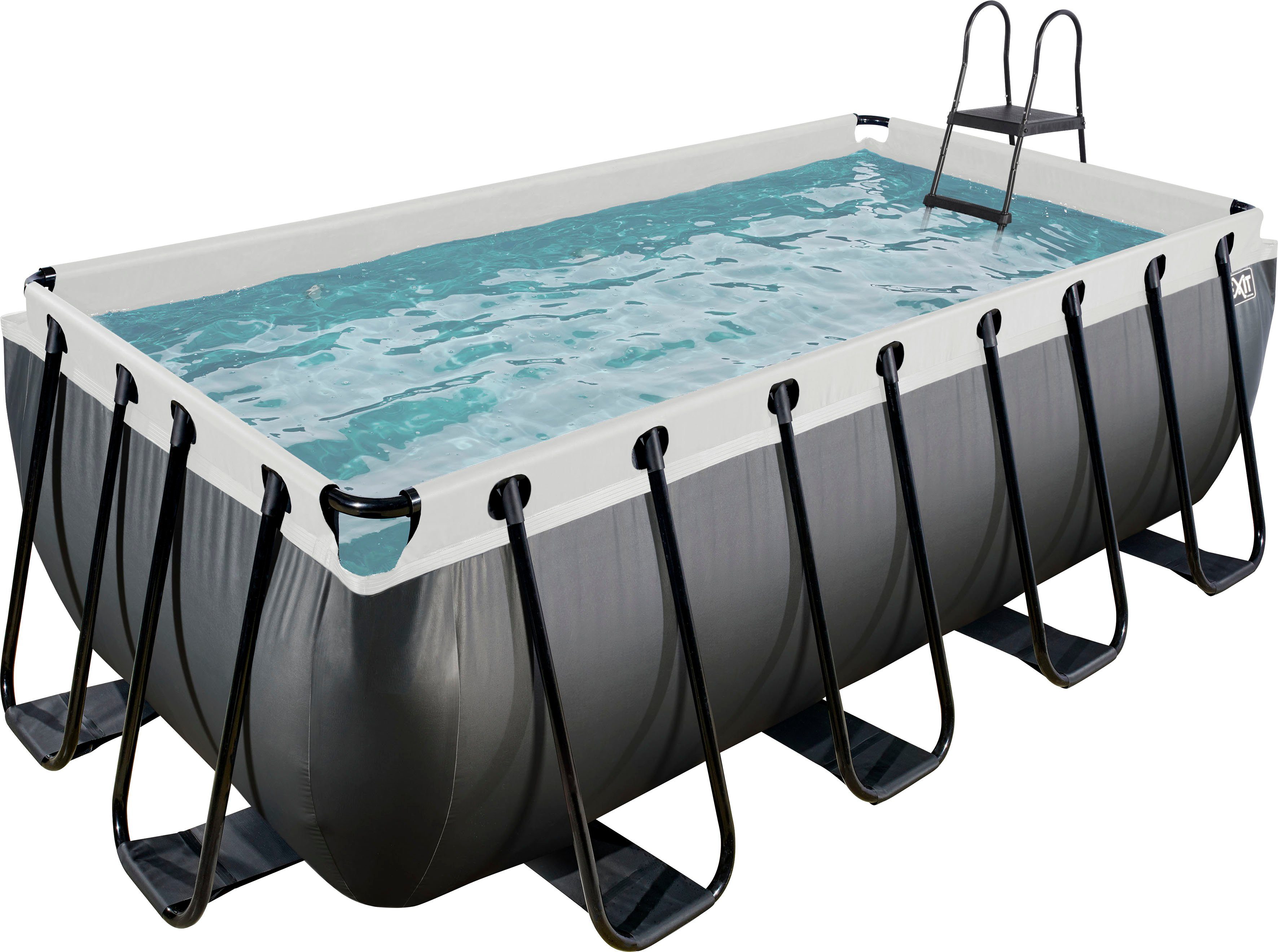 Artikel klicken und genauer betrachten! - Der EXIT Pool 400 x 200 x 122 cm ist ein rechteckiger Rahmenpool. Dieser Pool ist standartmäßig mit einer Filterpumpe und einer Poolleiter ausgestattet, mit der du sicher in den und aus dem Pool steigen kannst. Der EXIT Pool hat einen luxuriösen Look. So holst du dir einen modernen Pool in den Garten. Der EXIT Pool ist mit starken 3-lagigen Wänden aus PVC und Polyester versehen für optimale Stabilität. | im Online Shop kaufen
