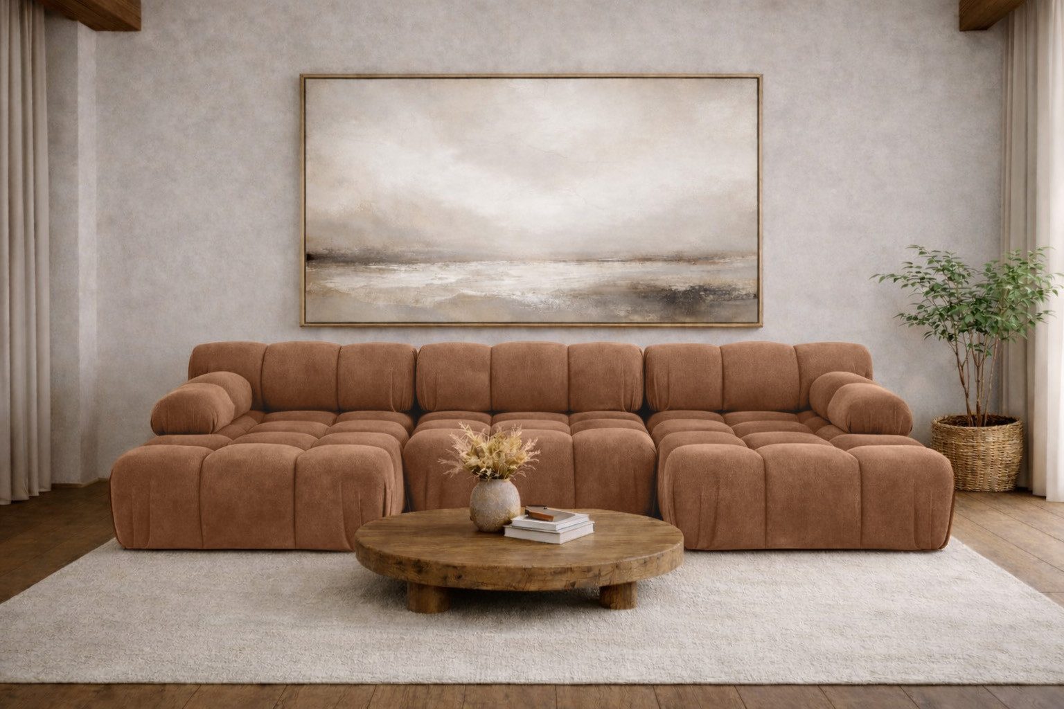 Kaiser Möbel Ecksofa Ecksofa U-Form modern für Wohnzimmer, Stoff Velours Salvador, SELIA, Ecksofa, U-Form,modulares System,abgerundete Form