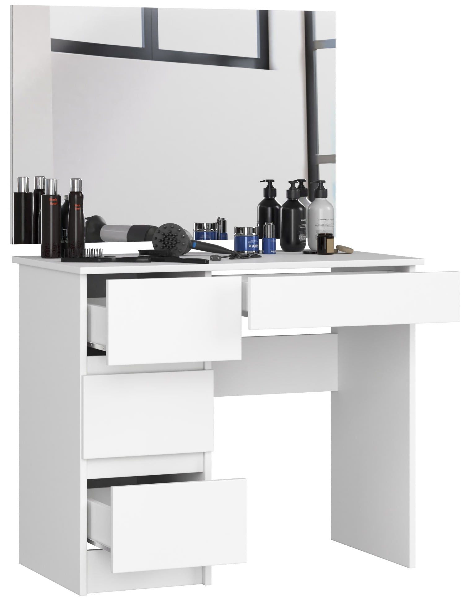 Raumhirsch Furniture Schminktisch Kompakter Kosmetiktisch mit Spiegel 4 Schubladen, Hochwertige Frisierkommode – Ideal für kleine Räume