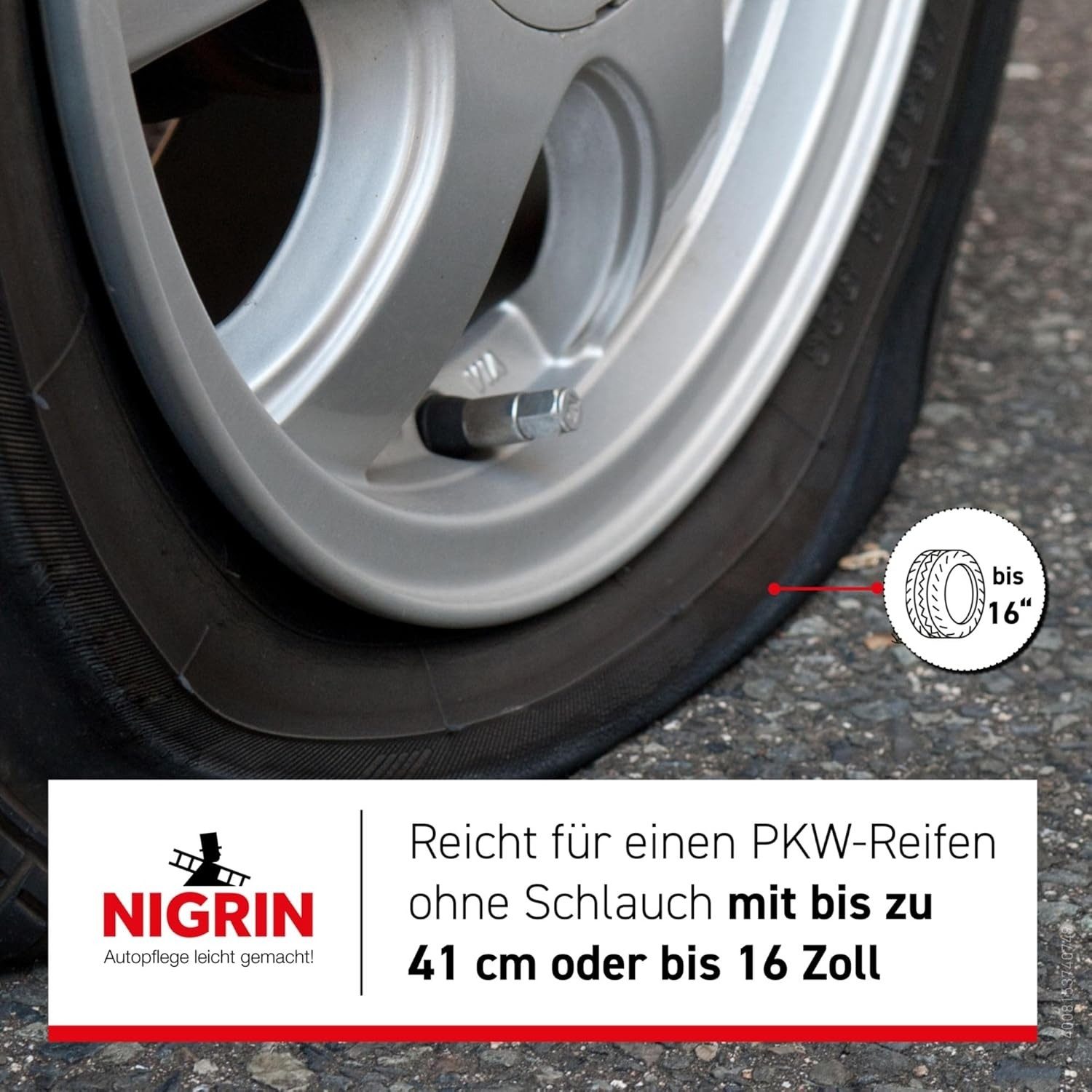 NIGRIN Reifen-Reparaturset Reifendicht 500ml - Die schnelle Pannen-Hilfe Reifen-Reparaturset, für Reifen