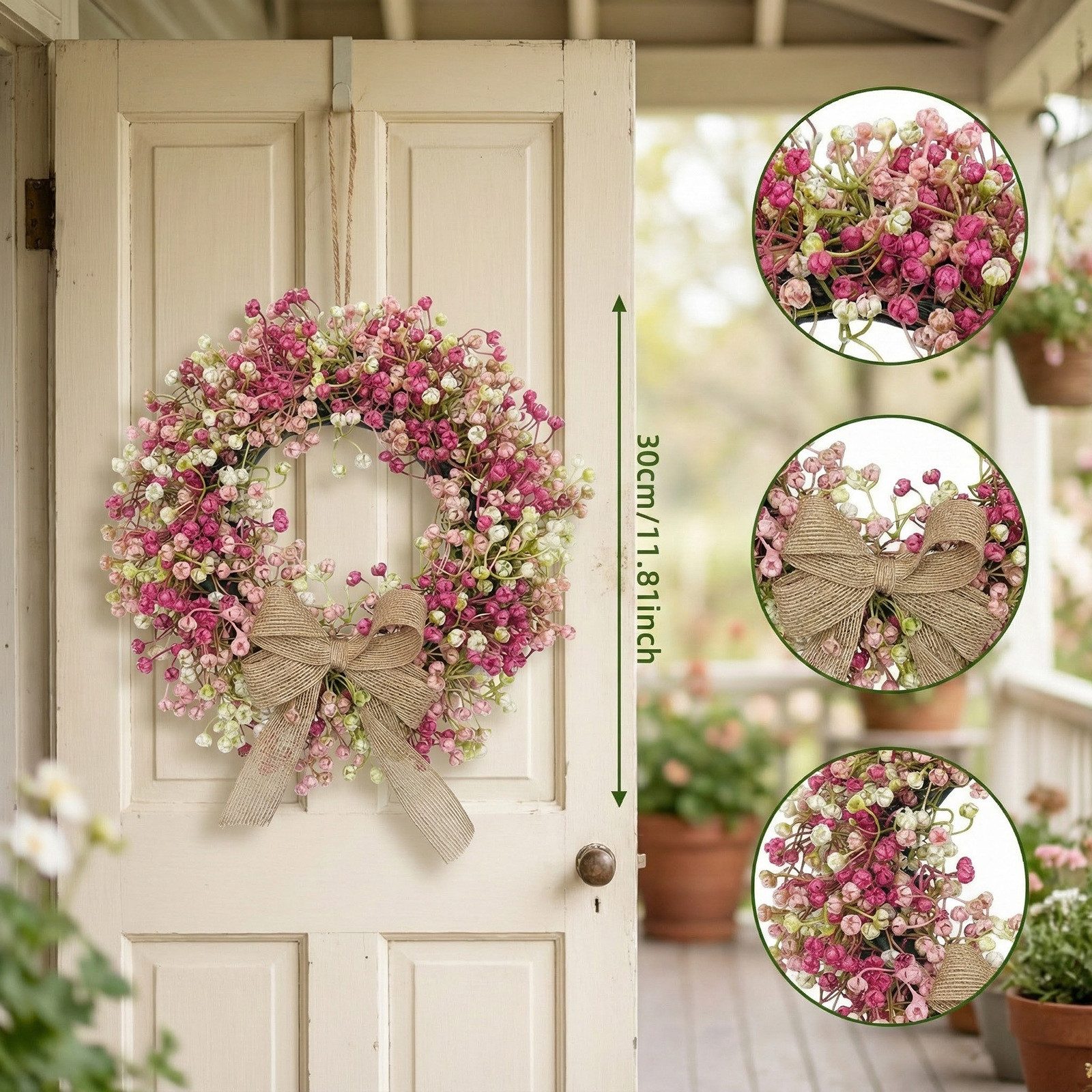Agger Dekokranz 30/40 cm Frühlings-Kunstblumenkranz, Wanddekorkranz, Frühlings-Türkette