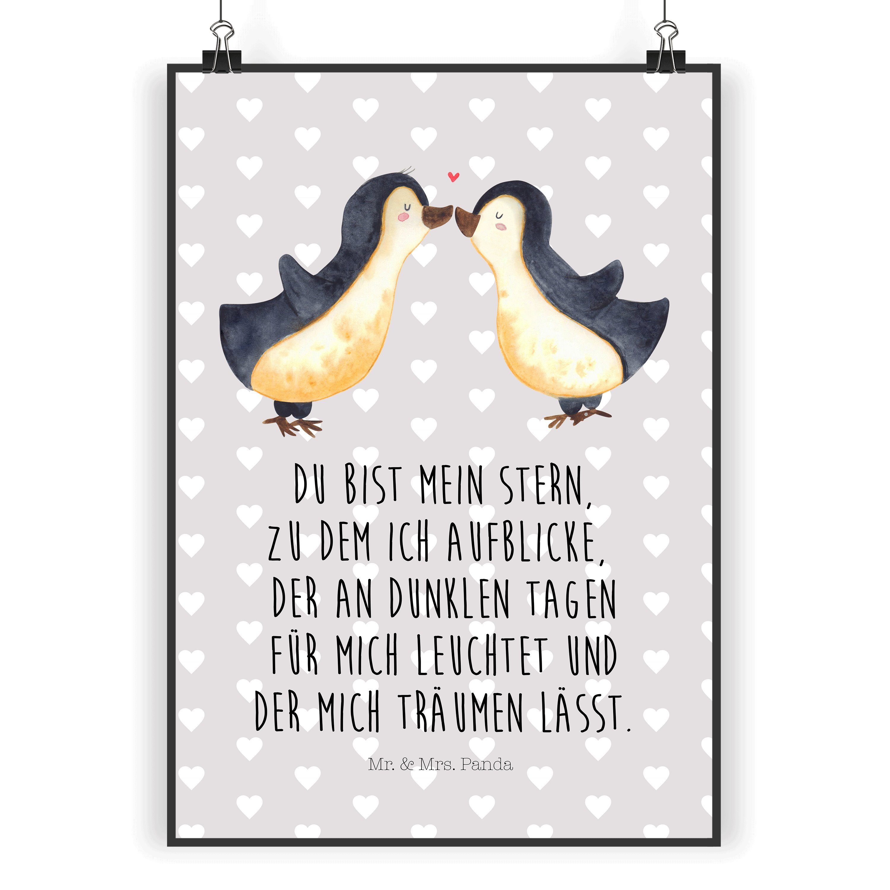 Mr. & Mrs. Panda Poster DIN A3 Pinguin Liebe - Grau Pastell - Geschenk