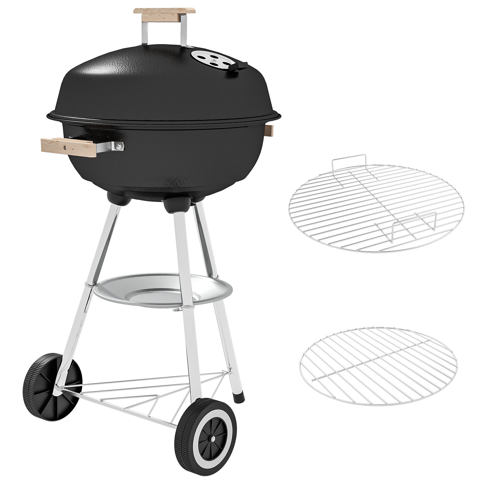 MC Star Holzkohlegrill Holzkohlegrill mit Stahlgrillrost, Deckel, Lüftungsschlitzen und Rädern, Schwarz