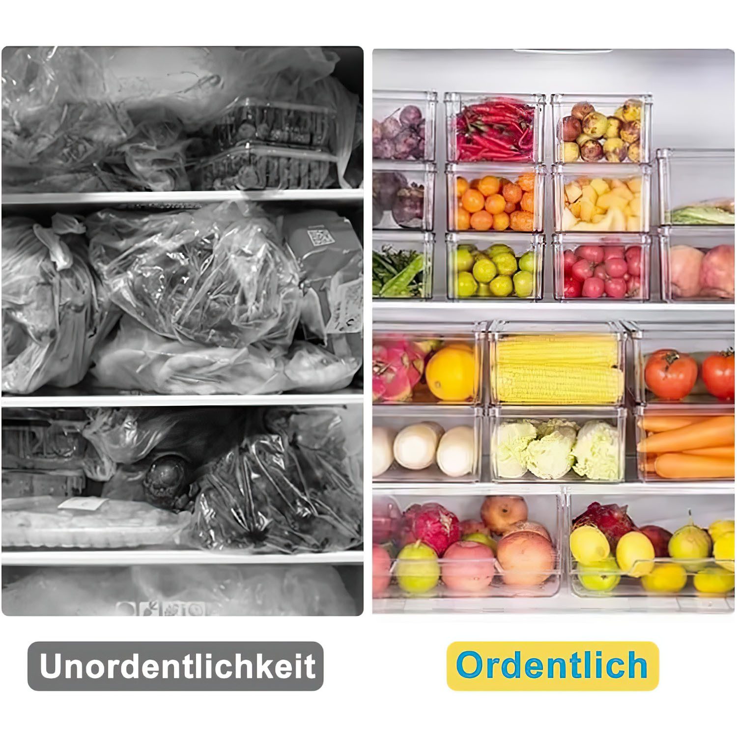 SURFOU Korbeinsatz 10 Set Kühlschrank Organizer Schublade Fridge Box Mit Griff, Speisekammer Vorratsbehälter Transparent Container für Fridge Kitchens