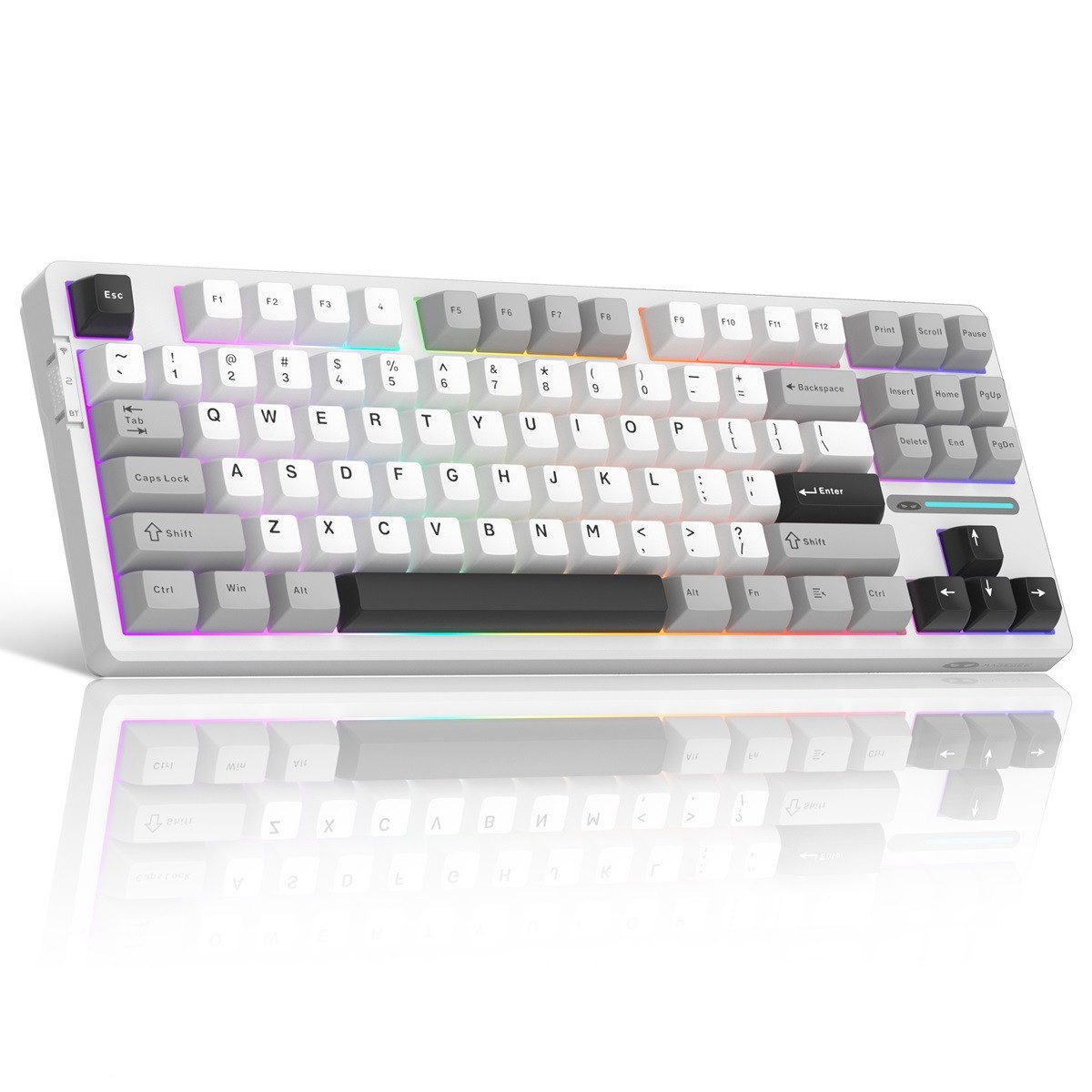 Welikera Gaming Tastatur Kabellose Mechanische Keyboard RGB Rainbow Tri-Modus Gaming-Tastatur (Kompakt 87 Tasten für Mac&Win,5 schallabsorbierende Schichten,PC)