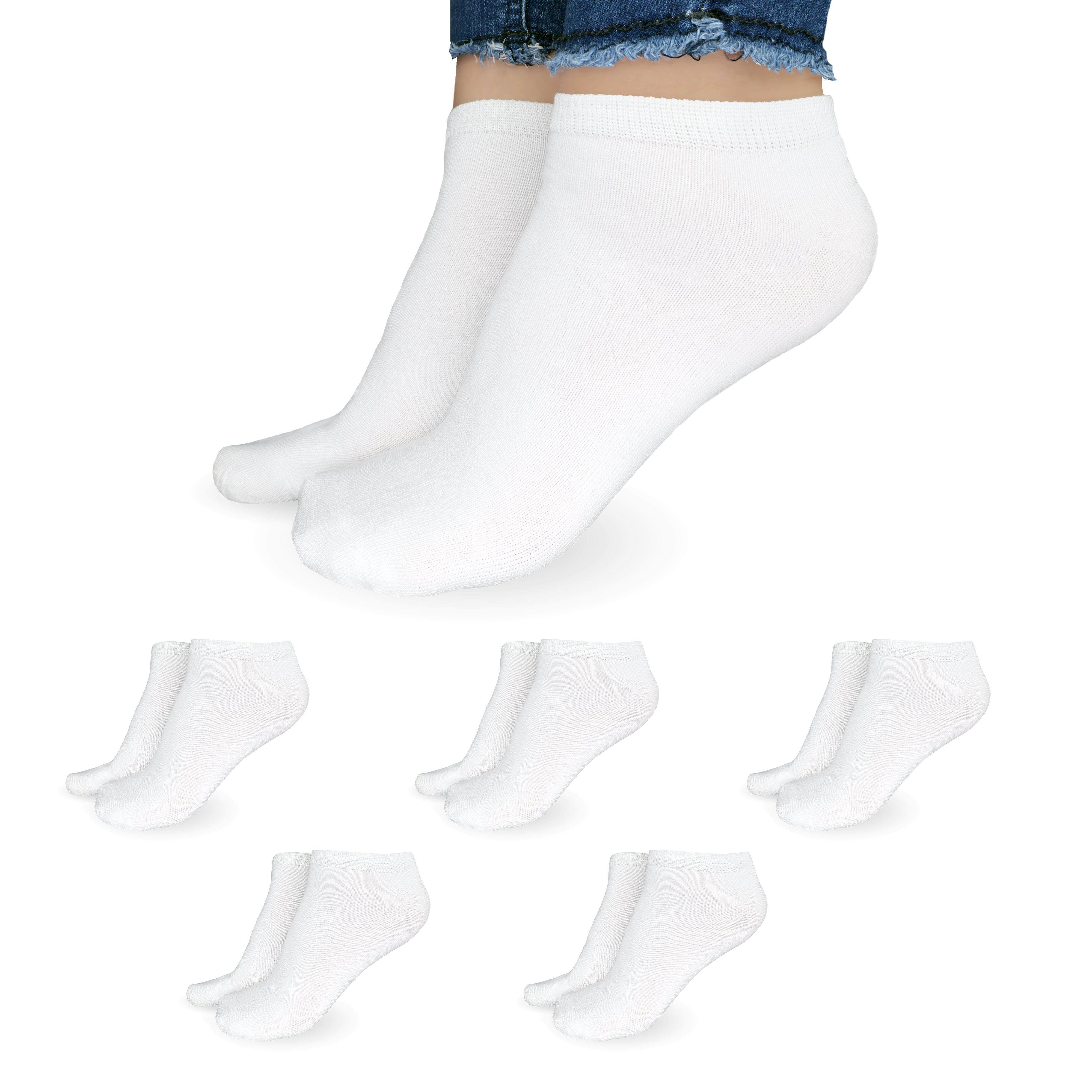 SO.I Freizeitsocken Sneaker Socken Damen & Herren aus Baumwolle (Größen 35-46, 5-20 Paar) atmungsaktive Unisex Socken 5x Weiß
