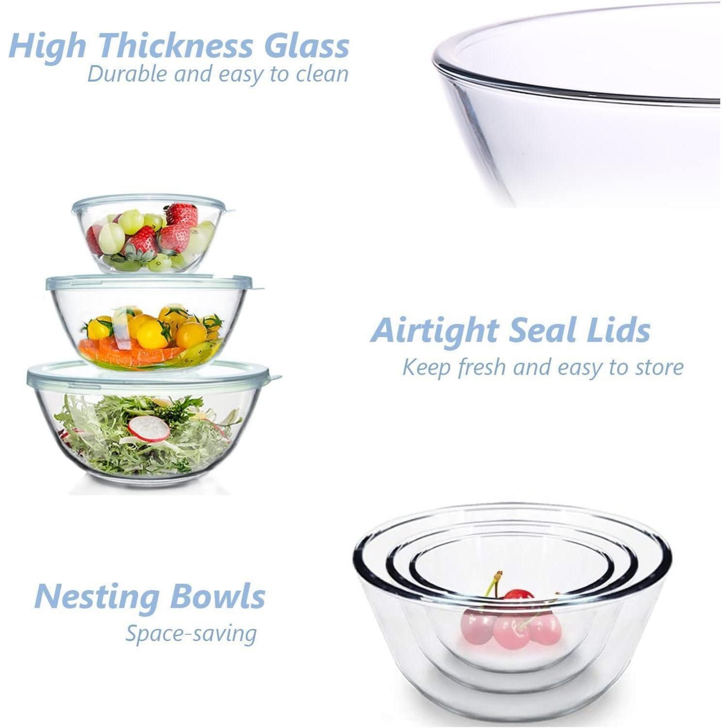 LuxusKollektion Rührschüssel Glas Rührschüssel Set mit Deckel 3er (4,2L 2,5L 1L) Küche