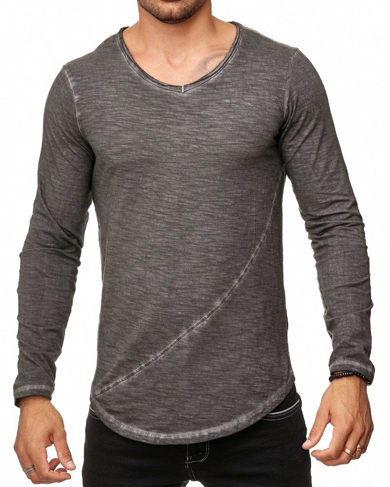 Früchtl Longsleeve mit tiefem V-Ausschnitt