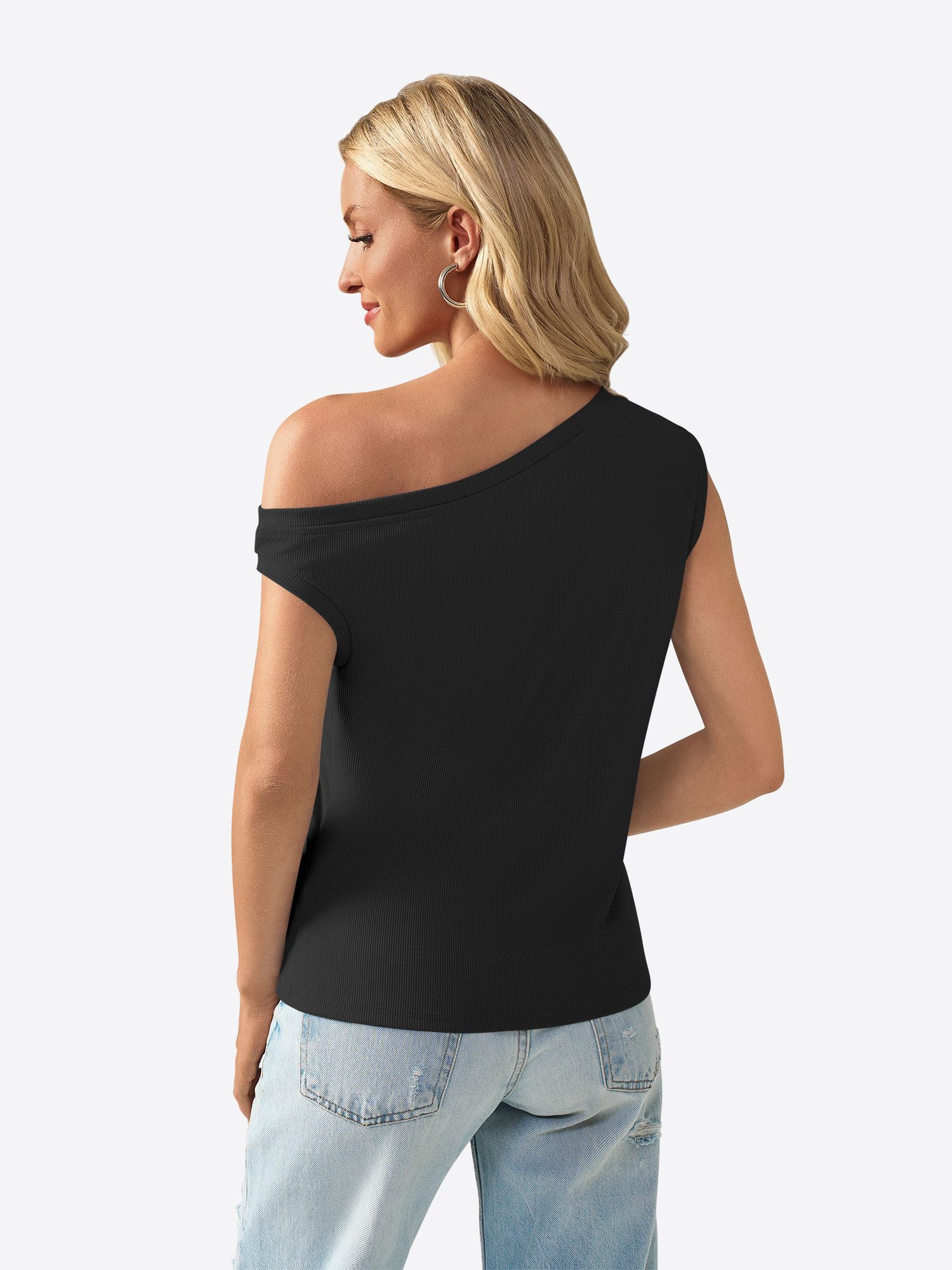Imily Bela Tanktop Damen Sommerliche Rippstricktops mit One-Shoulder (Packung, 1-tlg., 1per-Pack) einfarbig