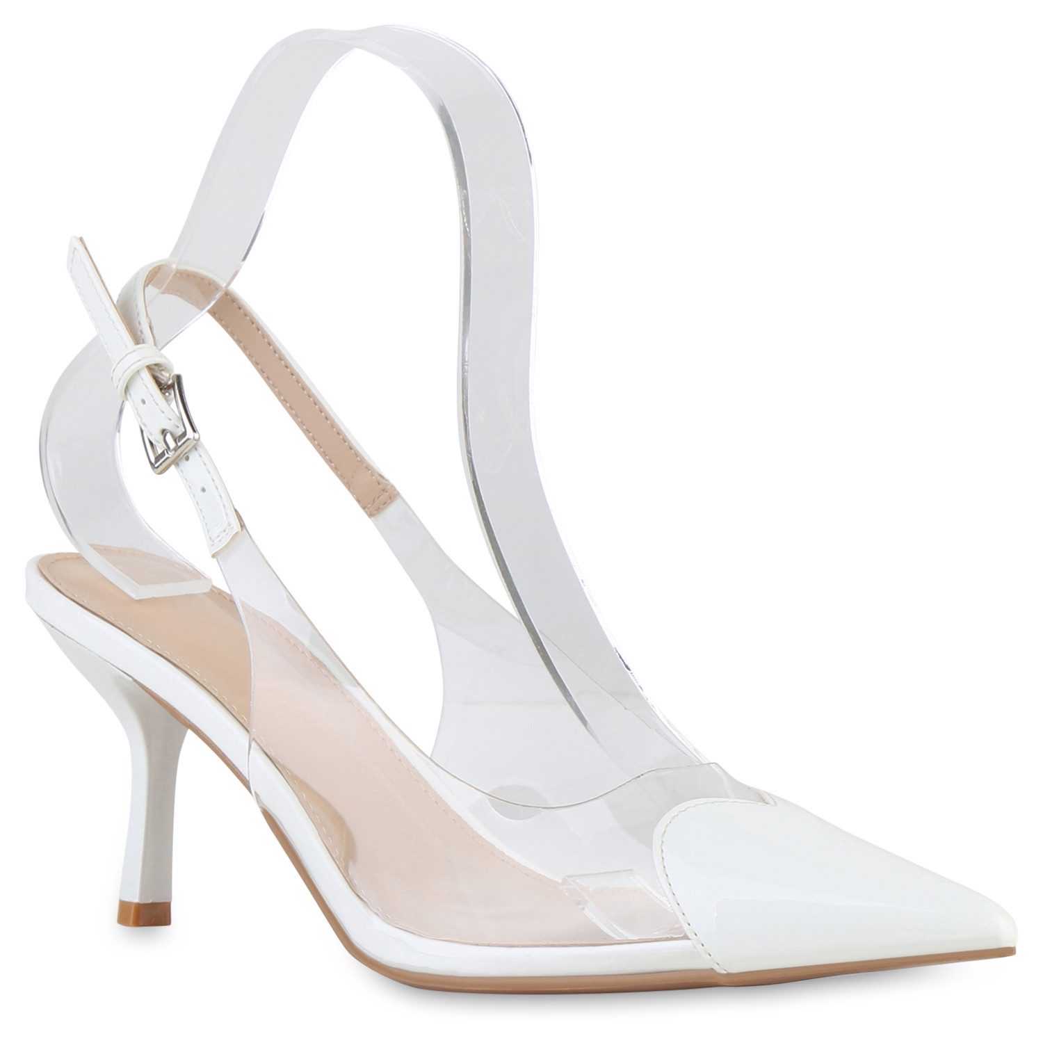 VAN HILL 21668038 KY L-19 Damen Pumps White 38 Slingpumps Damen Slingpumps Pumps Spitze Stiletto Transparente Party
