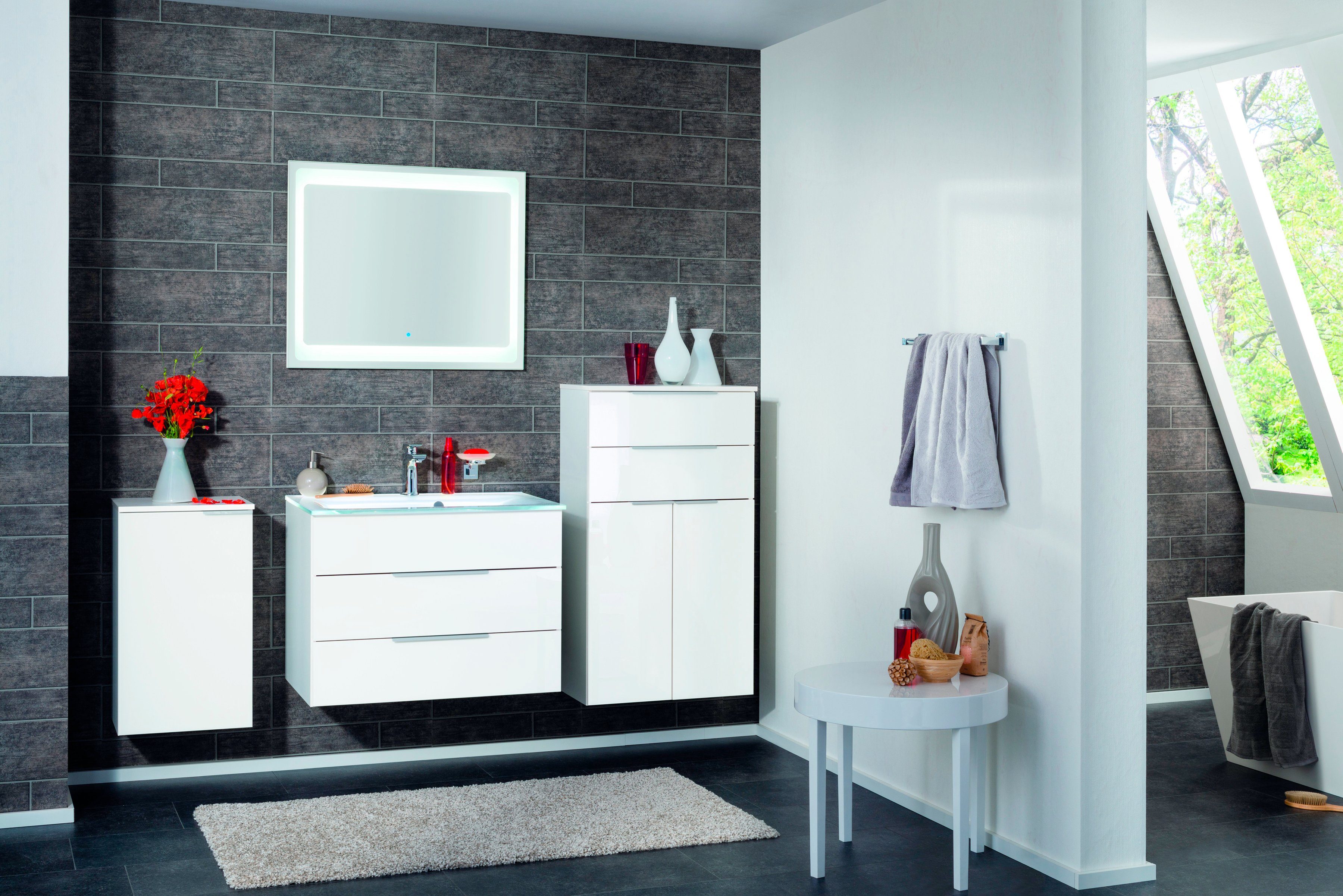 FACKELMANN Waschbeckenunterschrank »Kara« Glasfront, inkl. Raumsparsiphon