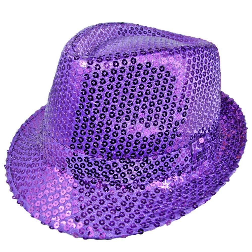 Kostüm Glitzernder Popstar Hut mit Pailletten - Lila