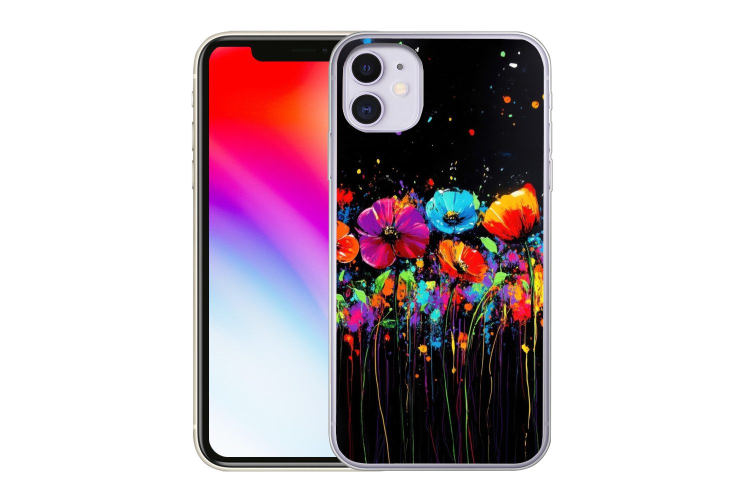 MuchoWow Handyhülle für Apple iPhone 11 Blumen - Bunt - Spritzer, Smartphone-Bumper, Print, Handy Schutzhülle Dünn