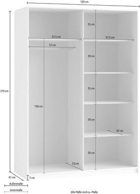 Helvetia Schwebetürenschrank Beta Schiebetürenschrank Kleiderschrank Wäscheschrank mit Spiegel, INKLUSIVE kompletter Innenausstattung, Metallgriffe