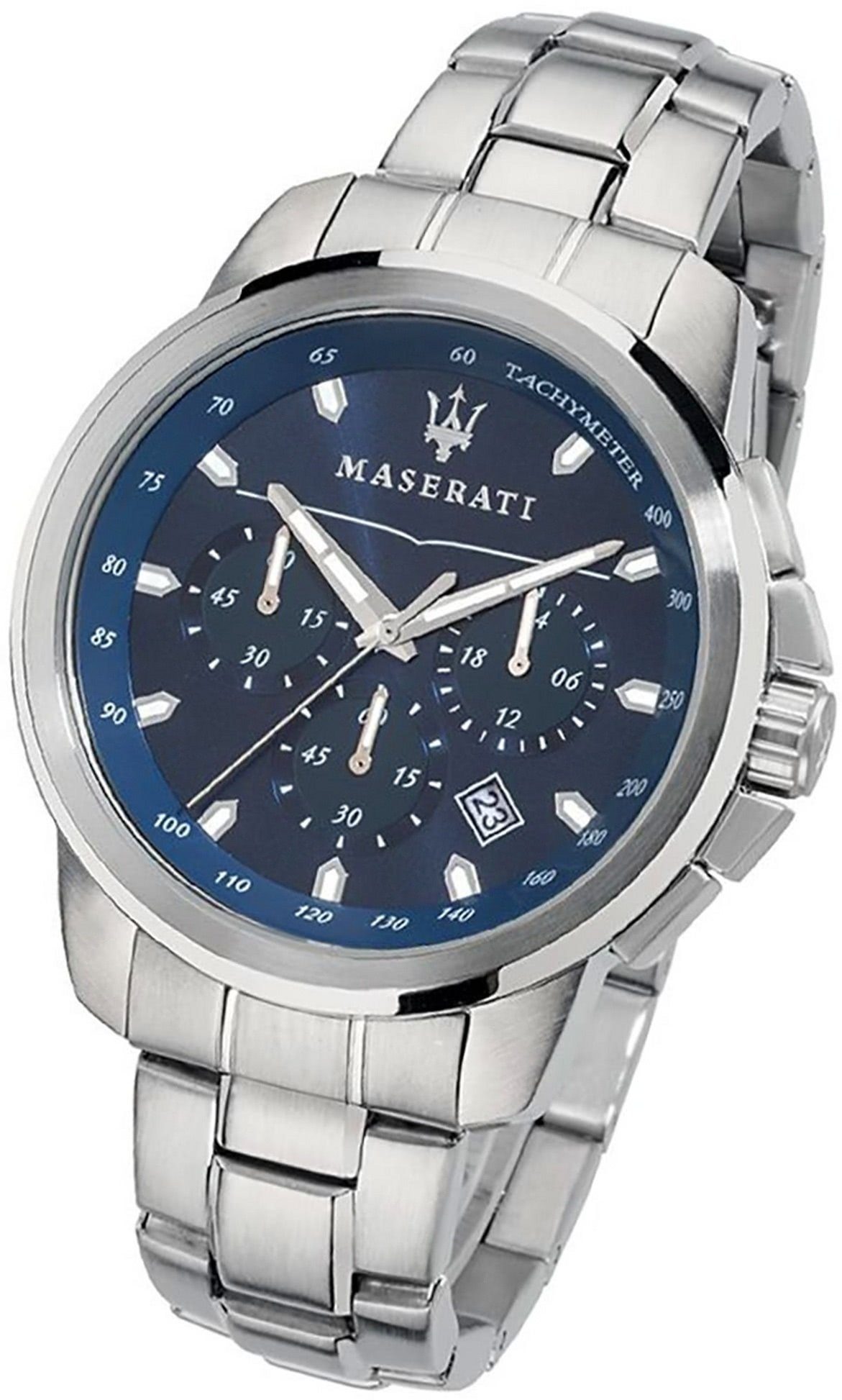 MASERATI Chronograph Maserati Edelstahl Armband-Uhr, (Chronograph), Herrenuhr Edelstahlarmband, rundes Gehäuse, groß (ca. 52x44mm) blau