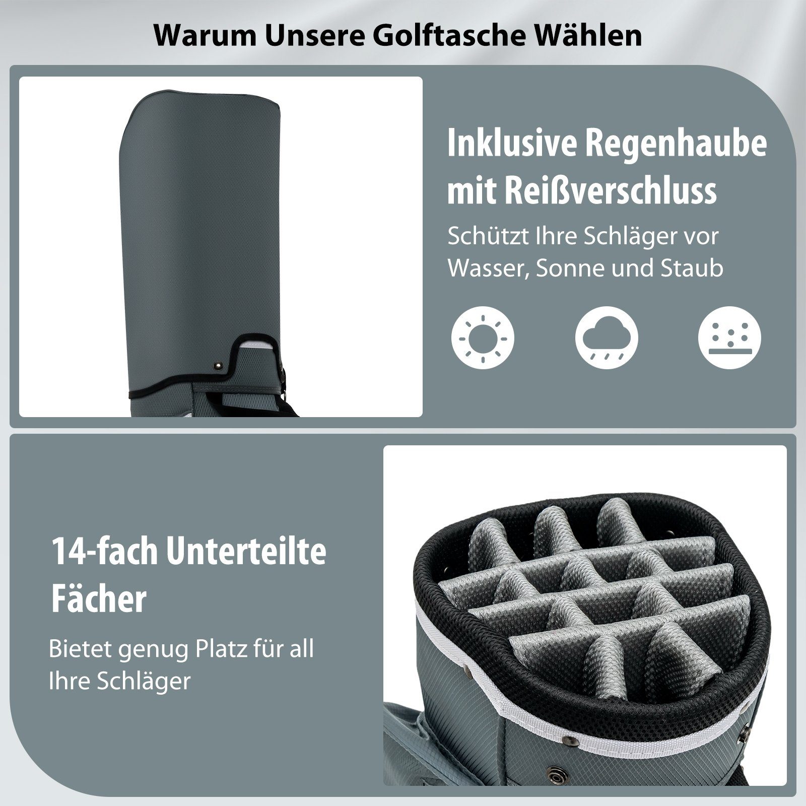 COSTWAY Golftrolley + Golfbag, mit Regenhaube, Tragegriffe & Schultergurt