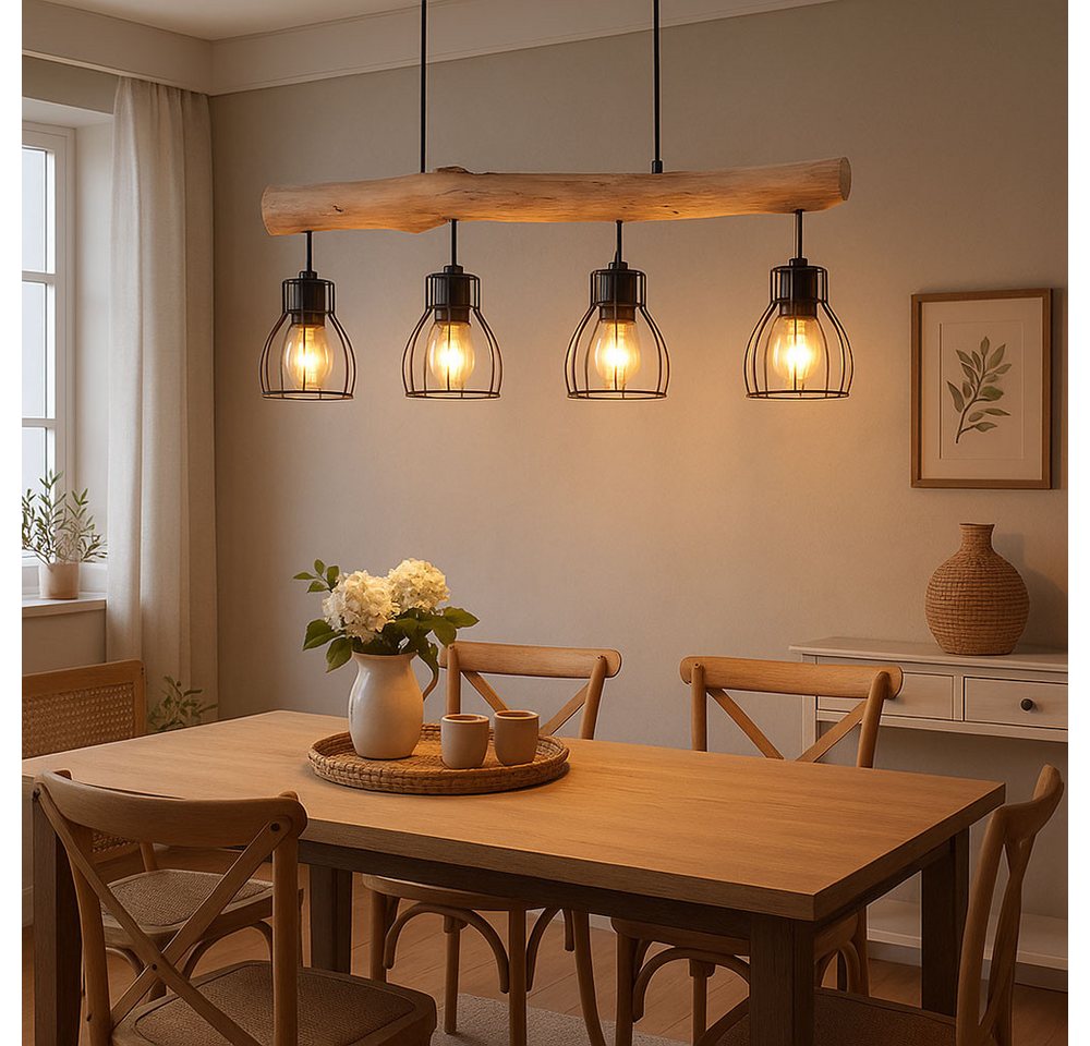 GLOBO LIGHTING LED-Hängeleuchte, Leuchtmittel inklusive, Warmweiß, Hängeleuchte Holzlampe LED Esszimmerleuchte Pendellampe Deckenleuchte