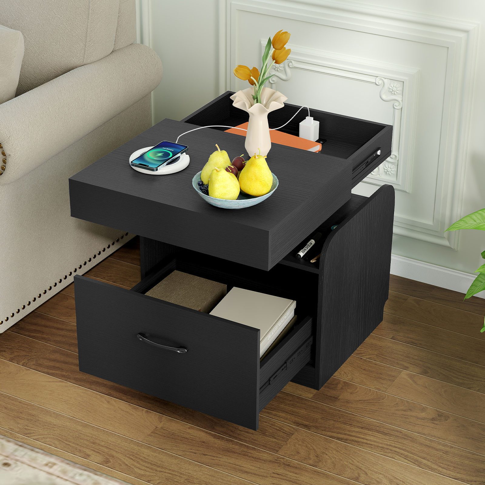 COSTWAY Nachttisch (1-St), Beistelltisch, Sofatisch, mit Ladestation, Schub günstig online kaufen