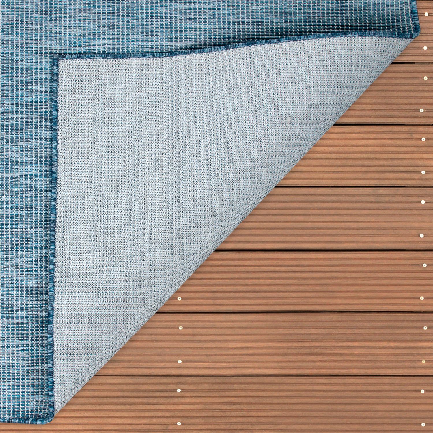 und navy/blau In- Home, Outdoor Paco meliert, 4 Teppich mm, geeignet, Höhe: rechteckig, Wohnzimmer Flachgewebe, Sonset,