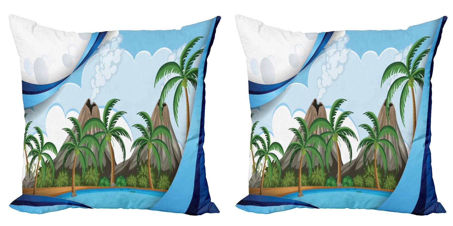 Doppelseitiger Grafik-Strand Kissenbezüge Abakuhaus (2 Accent Modern Stück), Exotische Digitaldruck, Vulkan-Insel