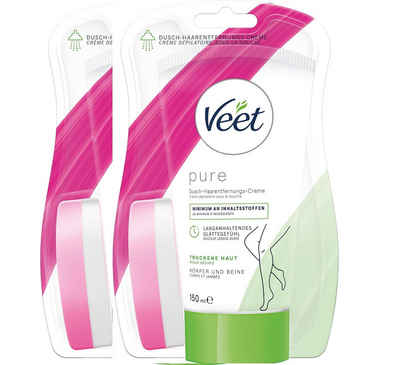 Veet Enthaarungscreme für Körper, Arme & Beine, Spar-Pack, 2 St., 2 x 150ml, bei trockener Haut für die Anwendung unter der Dusche