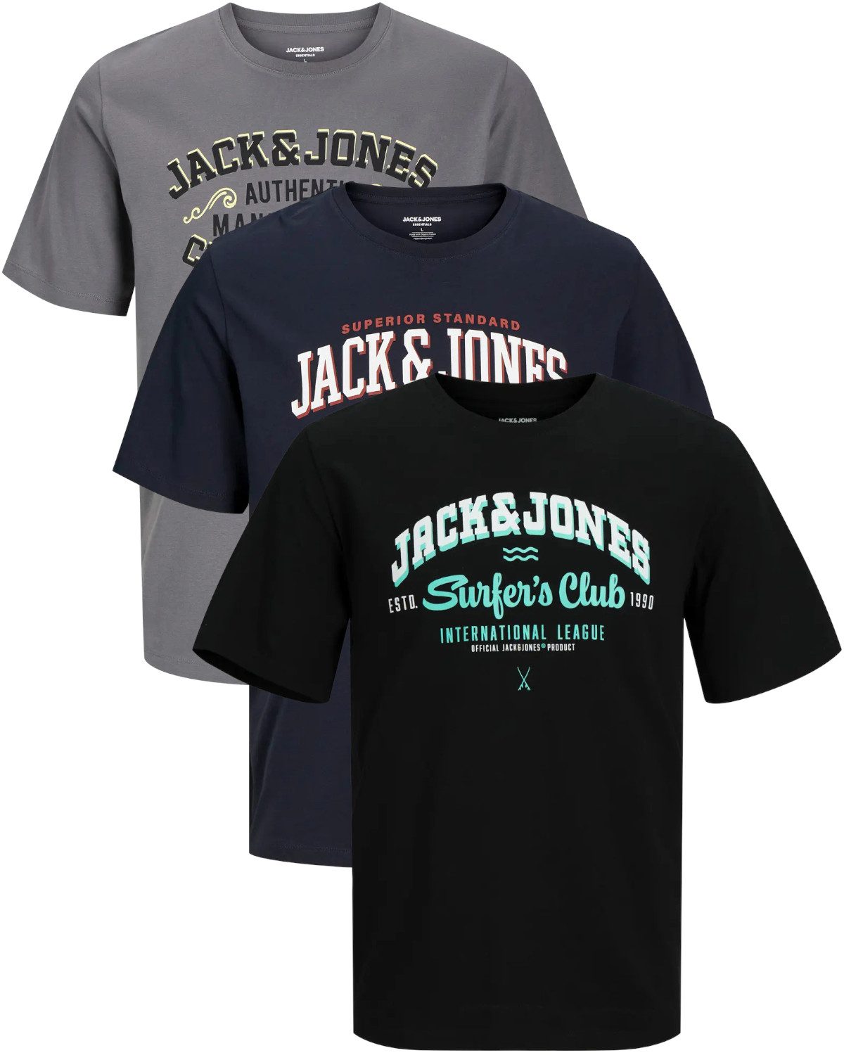 Jack & Jones PlusSize Print-Shirt (Spar-Set, 3er-Pack) Big Size Shirt Übergrößen Shirt